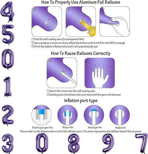 Miniatura 11 de Pupple - Globo grande de 40 pulgadas, números 0, para fiesta de cumpleaños, boda, helio, papel de aluminio de Mylar Globo número 0,Globo número