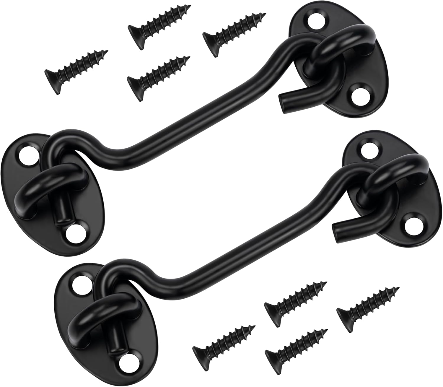 2 Pack Thicker Door Latch Stainless Steel, Rustproof, Heavy Duty Screws for Install Gate Latch Barn Door Lock Hook and Eye Latch for Sliding Door Fence Screen Window Closet Bedroom (Black, 4 Inch)