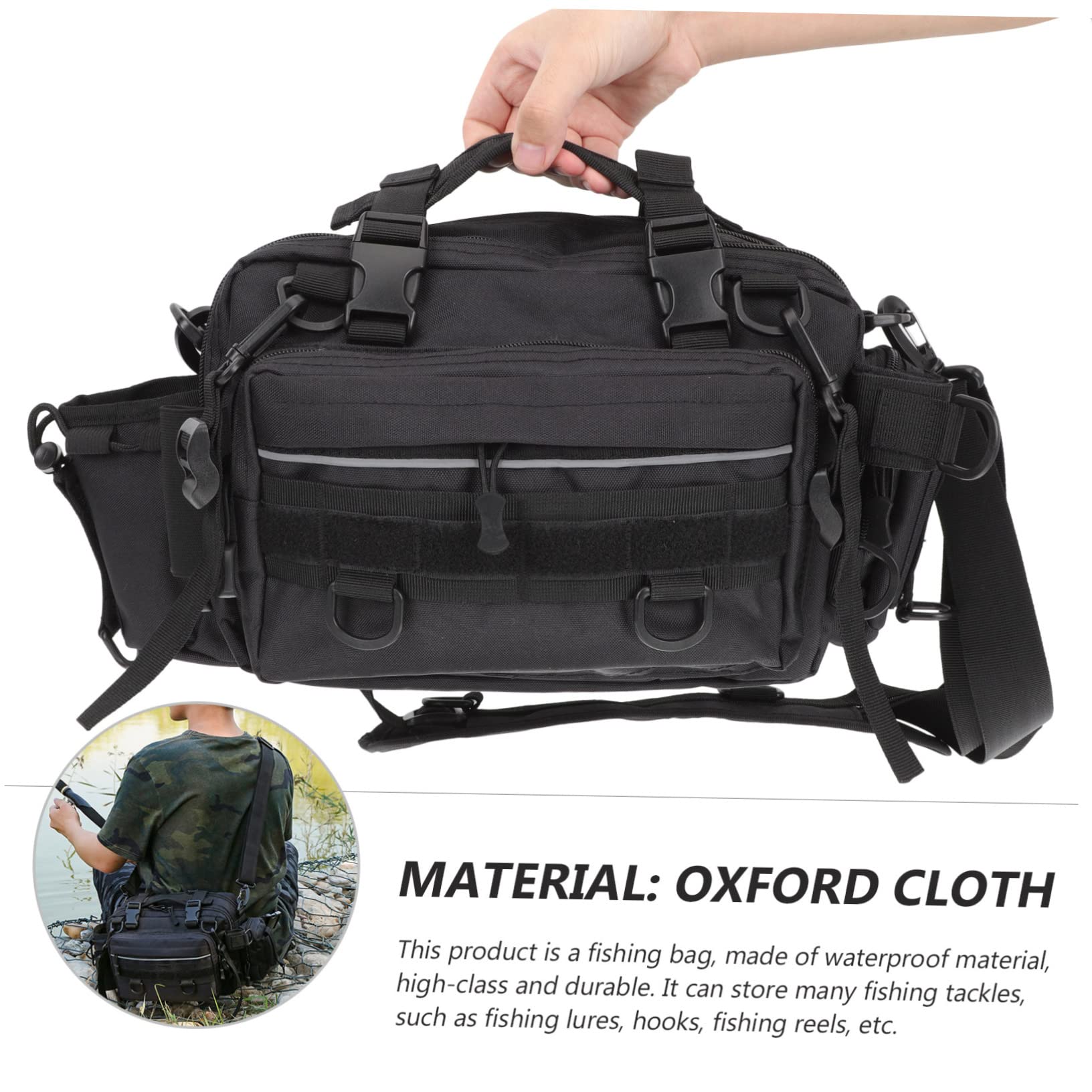 Anneome Borsa per Canne da Pesca Oxford, Grande capacità, Resistente all’Usura, Portabile a Mano, a Spalla a Tracolla per Campeggio e Pesca | Grande Capacità Multifunzione, Resistente'abrasione E'acqua, Stile Chic Look Curato