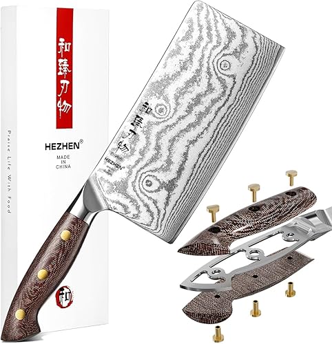 Miniatura 12 de HEZHEN Cuchillo de chef de Damasco con funda, 8.3 pulgadas, 67 capas, cuchillo de cocina japonés de acero Dmascus para chefs profesionales y