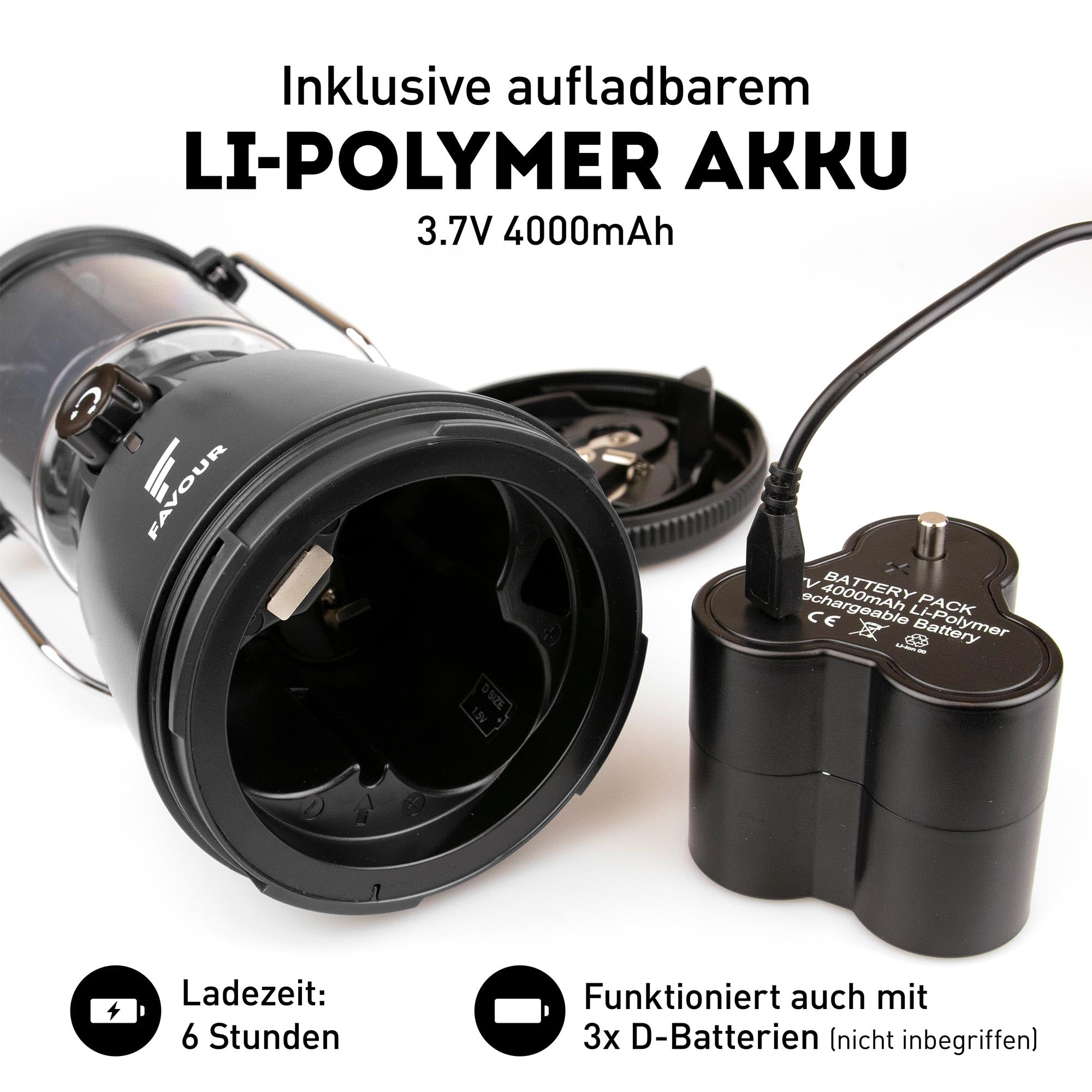 Favour Retro LED Laterne Outdoor | Helle Campinglampe, dimmbar, Kerzenlichtmodus | LED Lampe Akku aufladbar, IP64 wasserdicht, stoßfest | Hängelampe Zelt, abnehmbarer Schirm, schwarz inkl. Akku