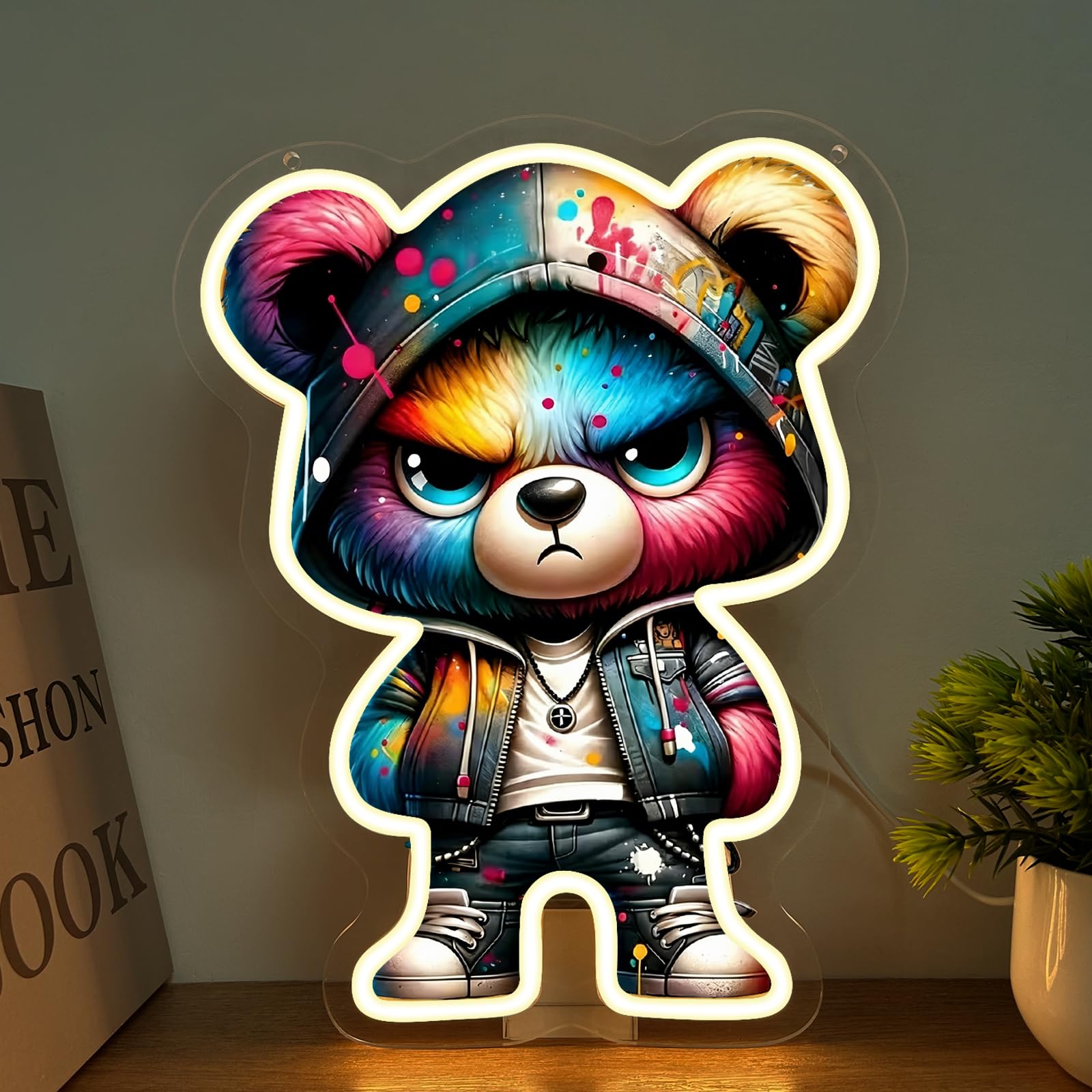 Gaming Neon Sign Bear LED Sign for Wall Teddy Bear Neon Lamp Anime Light USB Dimmable for Game Zone Man Cave Playroom Cool Game Gifts for Men