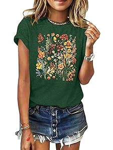 GEMLON Graphic T-Shirts for Women Loose Print Short Sleeve Tops Summer Casual Tees Shirt