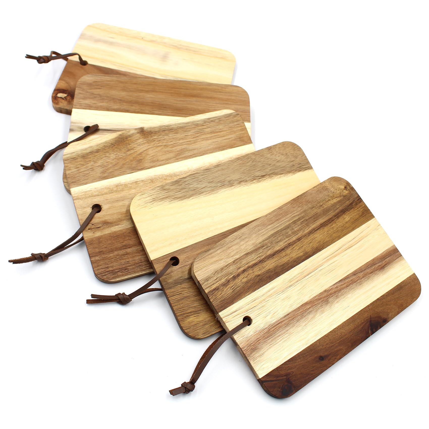 VmG-Store 5 x Breakfast Boards, Fruit Boards, Chopping Board, Acacia Wood (Pack of 5), Brown, 5 items - Image 2