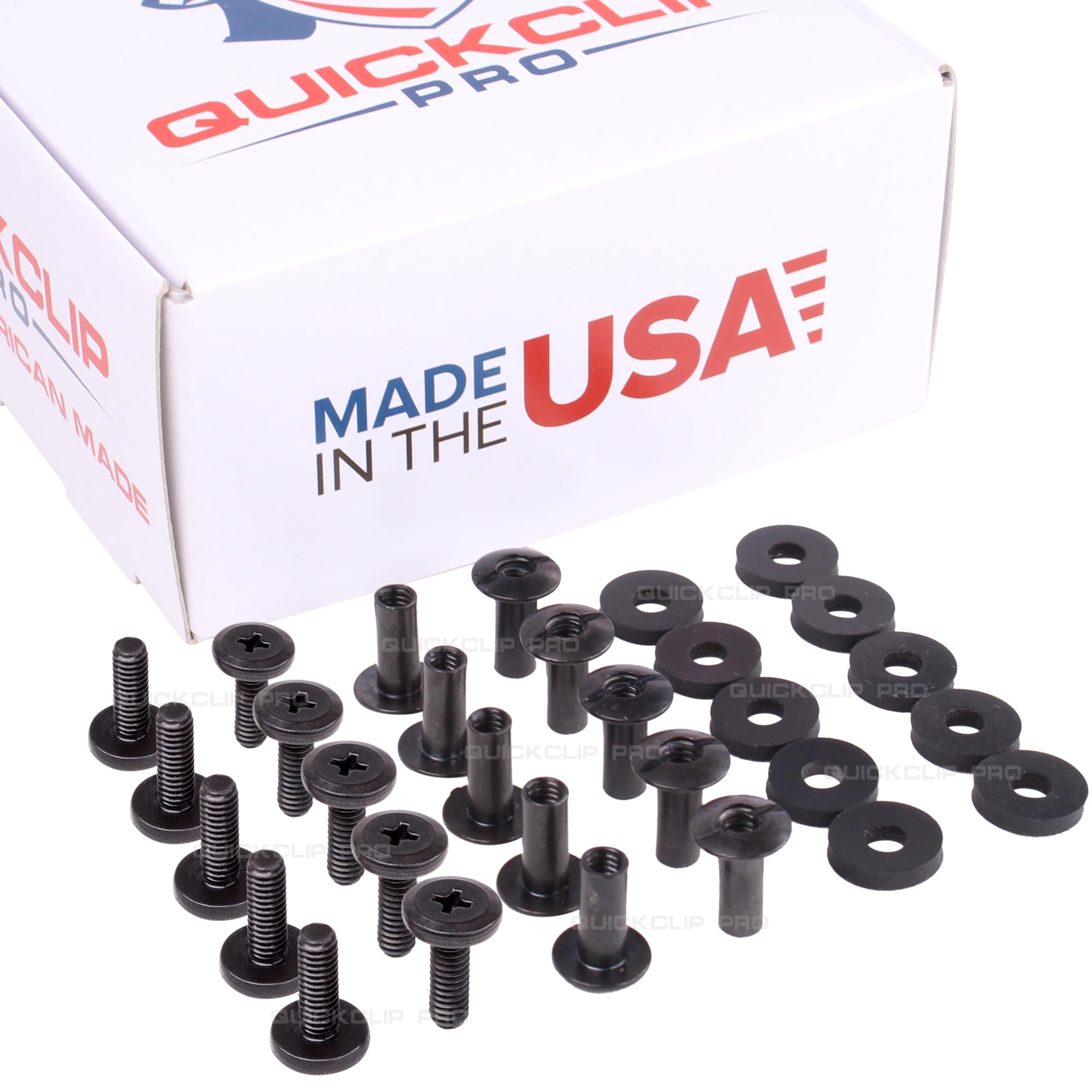 Black Chicago Screws 4, 10 or 20 Pack Kit - 1/2 Inch by QuickClip Pro, Flat Head Thru-Hole Machine Screw Fasteners, w/Rubber Washers for Kydex Leather Holster Sheath Crafting .500" Premium USA (10)