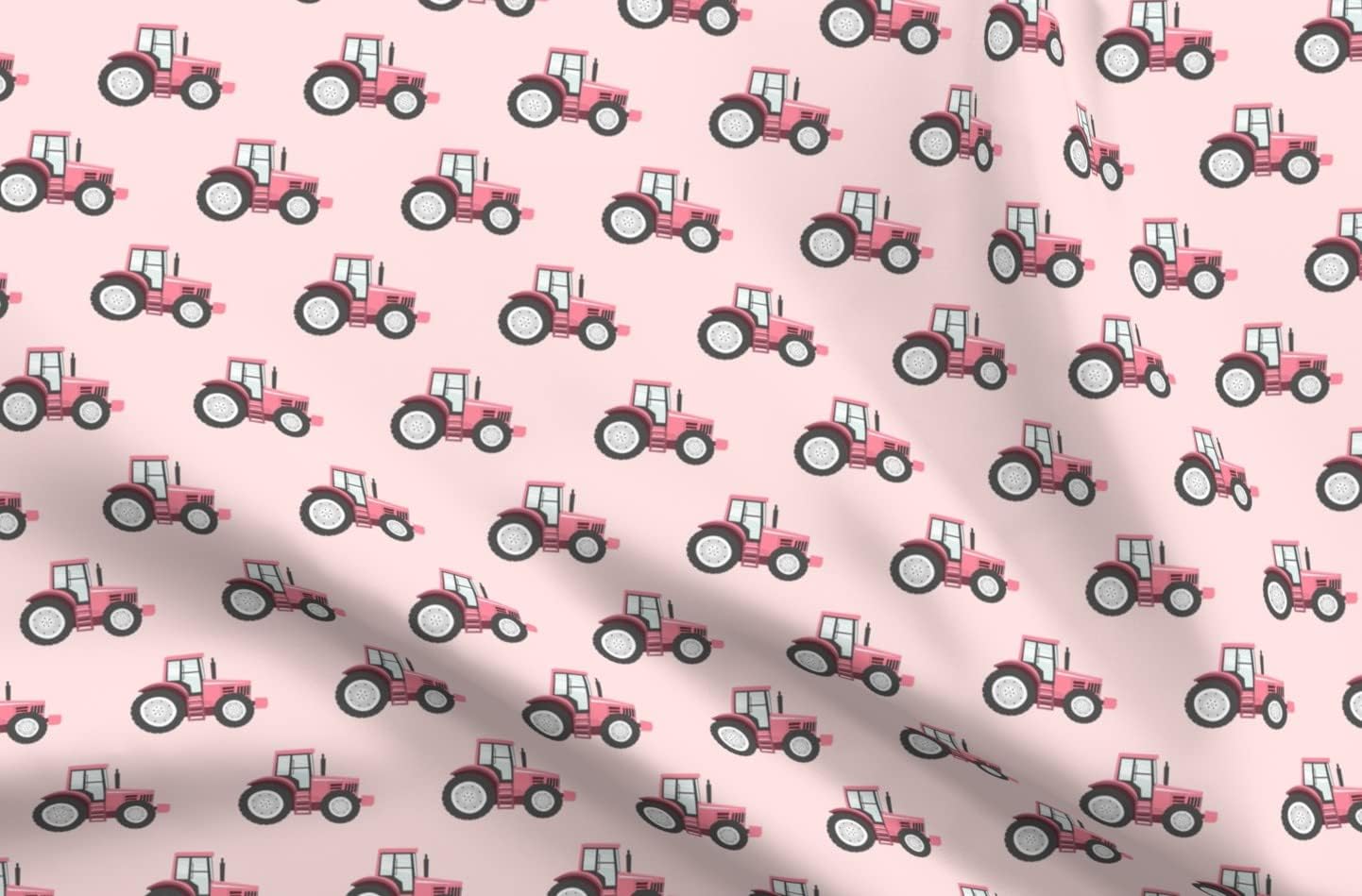 Spoonflower Fabric - Pink Tractors Farm Themed Tractor Little Arrow Printed on Organic Cotton Sateen Fabric by The Yard - Sewing Quilting Apparel Home Decor