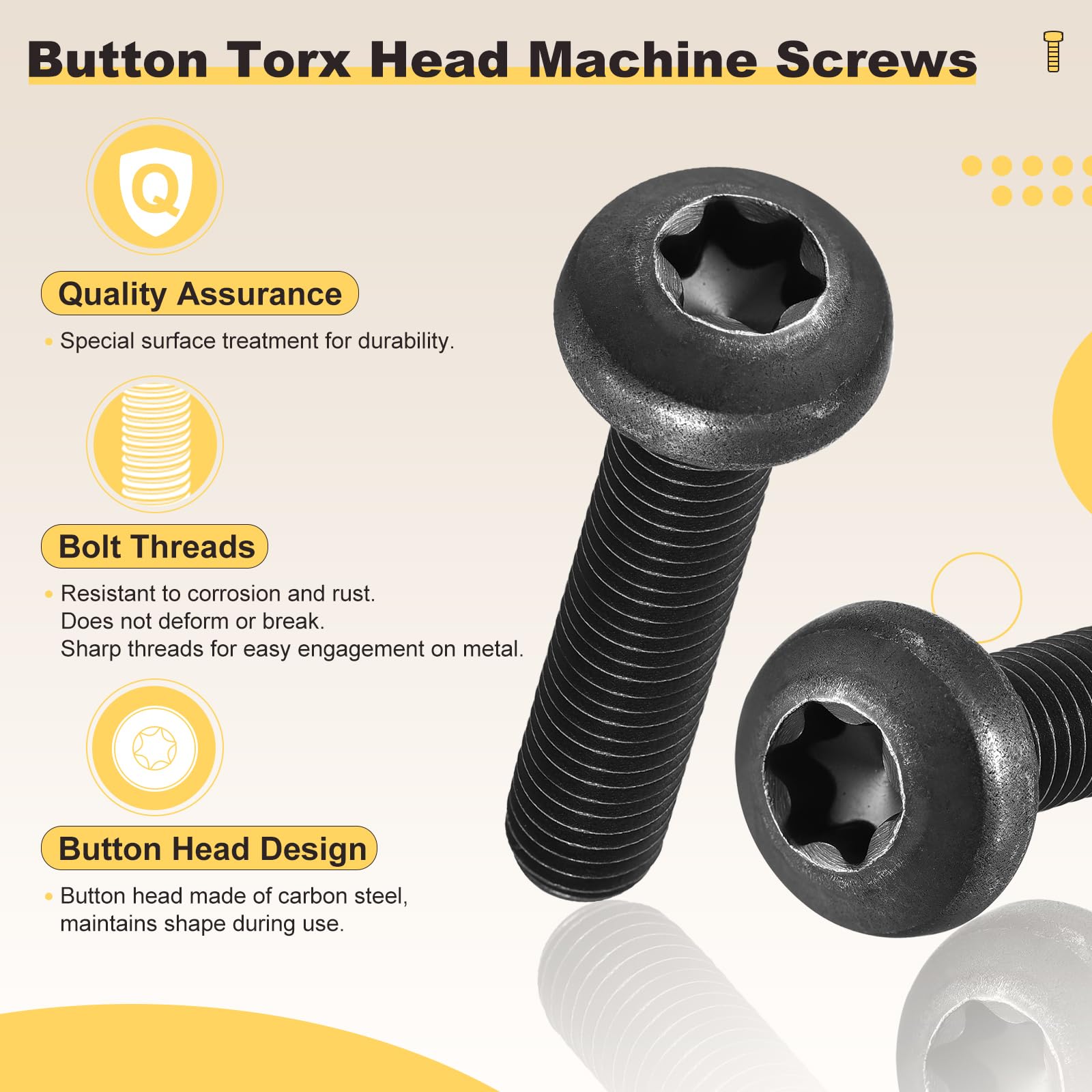 METALLIXITY Pan Head Torx Security Screws Bolts (M3-0.5x8mm) 100Pcs, Button Torx Head Machine Screws Carbon steel - Image 3