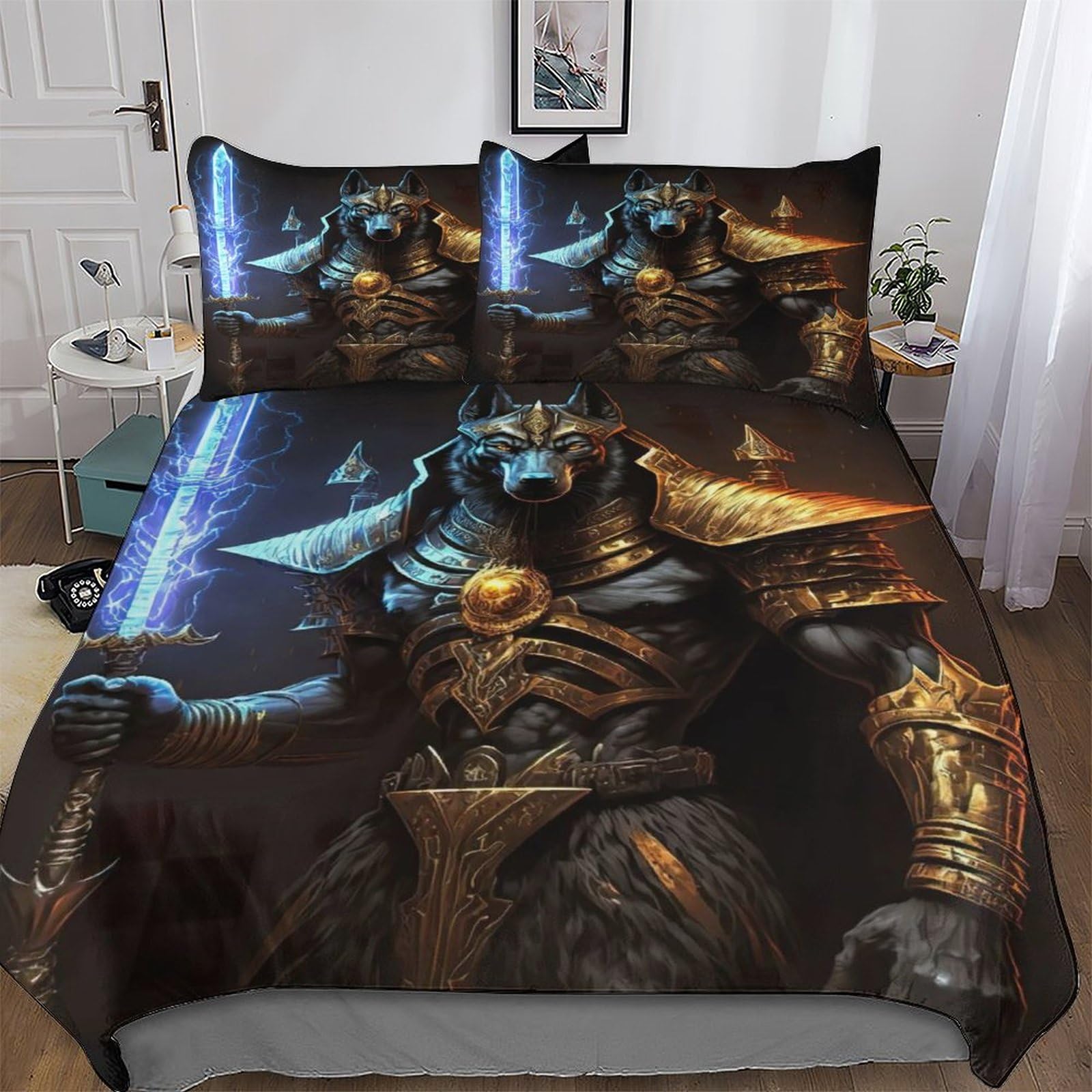 Pazzk Girls Krieger-Anubis Bedding Set Duvet Cover Comforter Cover Ultra Soft Quilt Cover For Kids, Boys And Teens 3 Pieces With Pillowcase Cosy Super Easy Care Bed Linen Double (200X200cm)