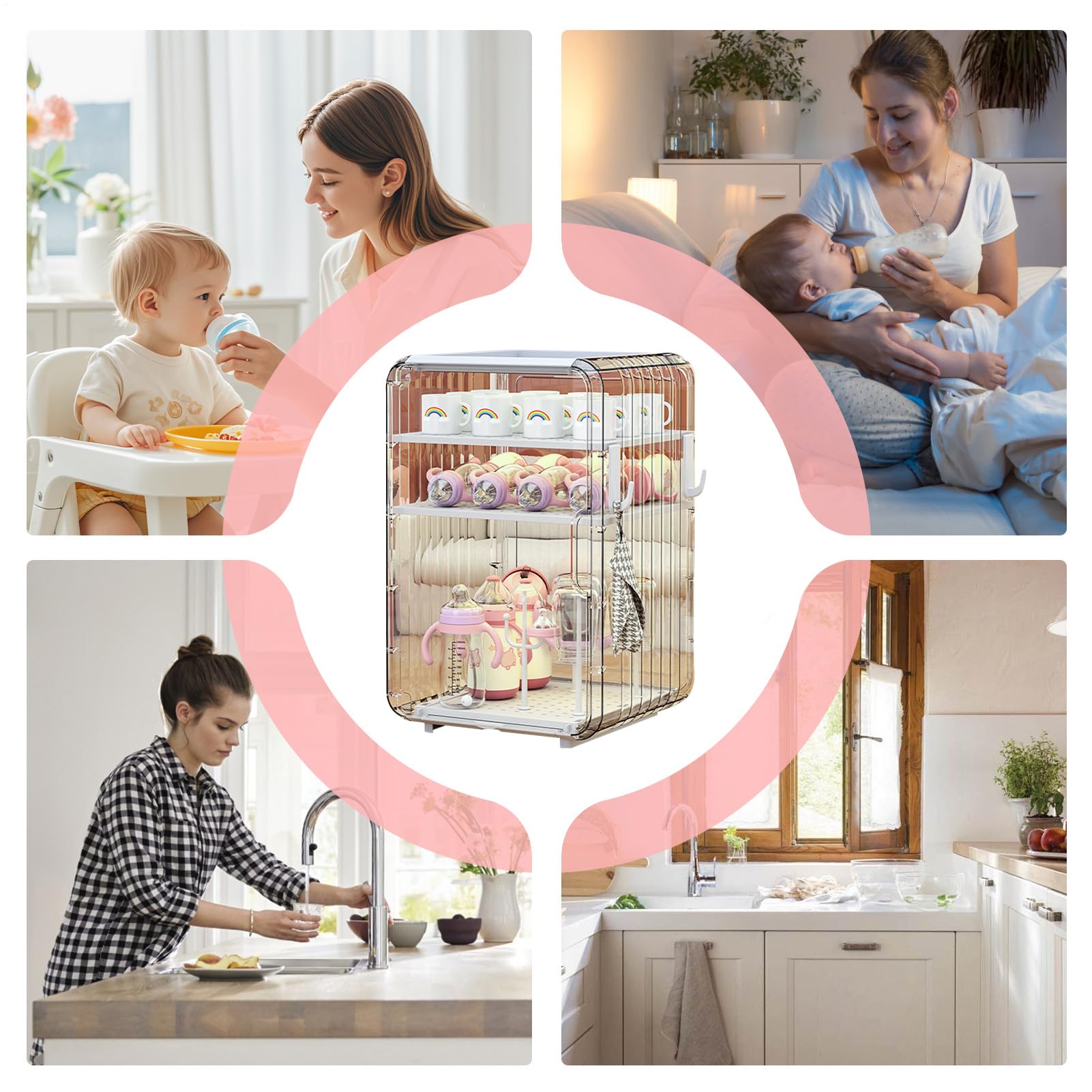 Aufbewahrungs-Organizer für Babyflaschen, Besteck, vertikal, staubdicht, Becherhalter mit Abdeckung für Babyflaschen, Küchentisch, Kühlschrank, Schrank, Schlafzimmer, Schlafsaal, Speisekammer