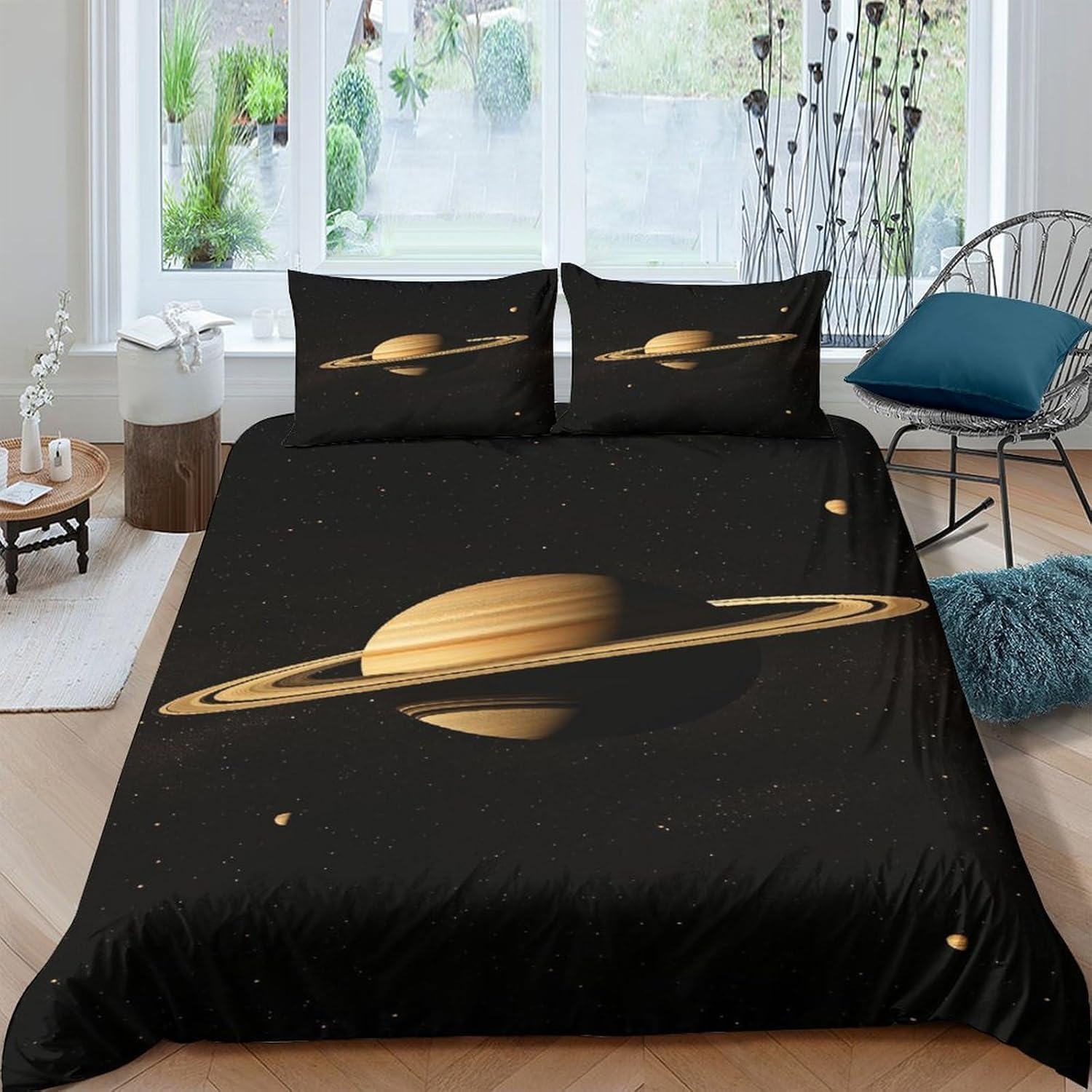 Parure de lit 3 pièces motif univers 260x230 housse couette fermeture éclair respirante