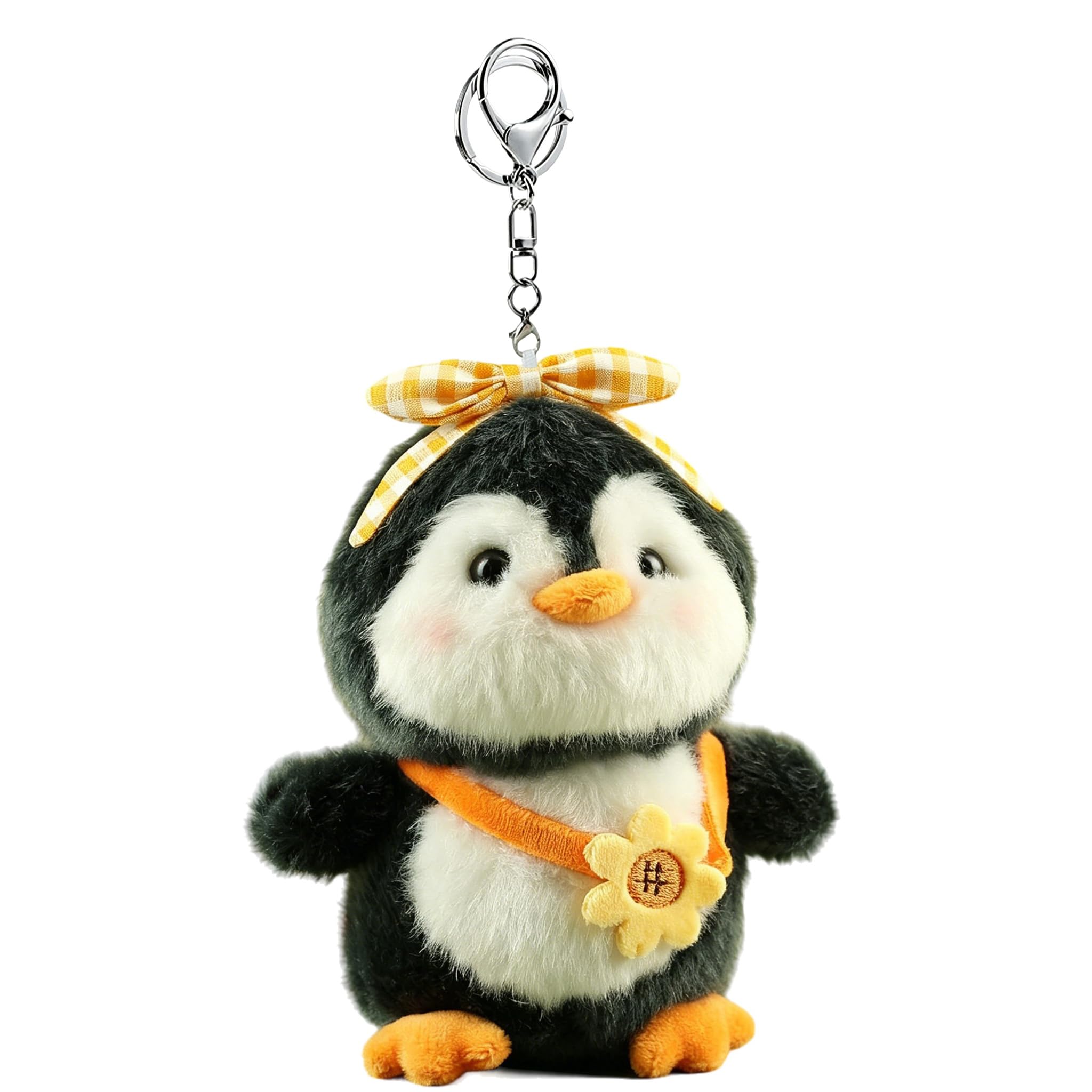 Glimbely Cute Plush Penguin Charm for Backpack, Kawaii Car Keychain Holder Cute Stuffed Animal Penguin Purse Charms for Handbags (Yellow)