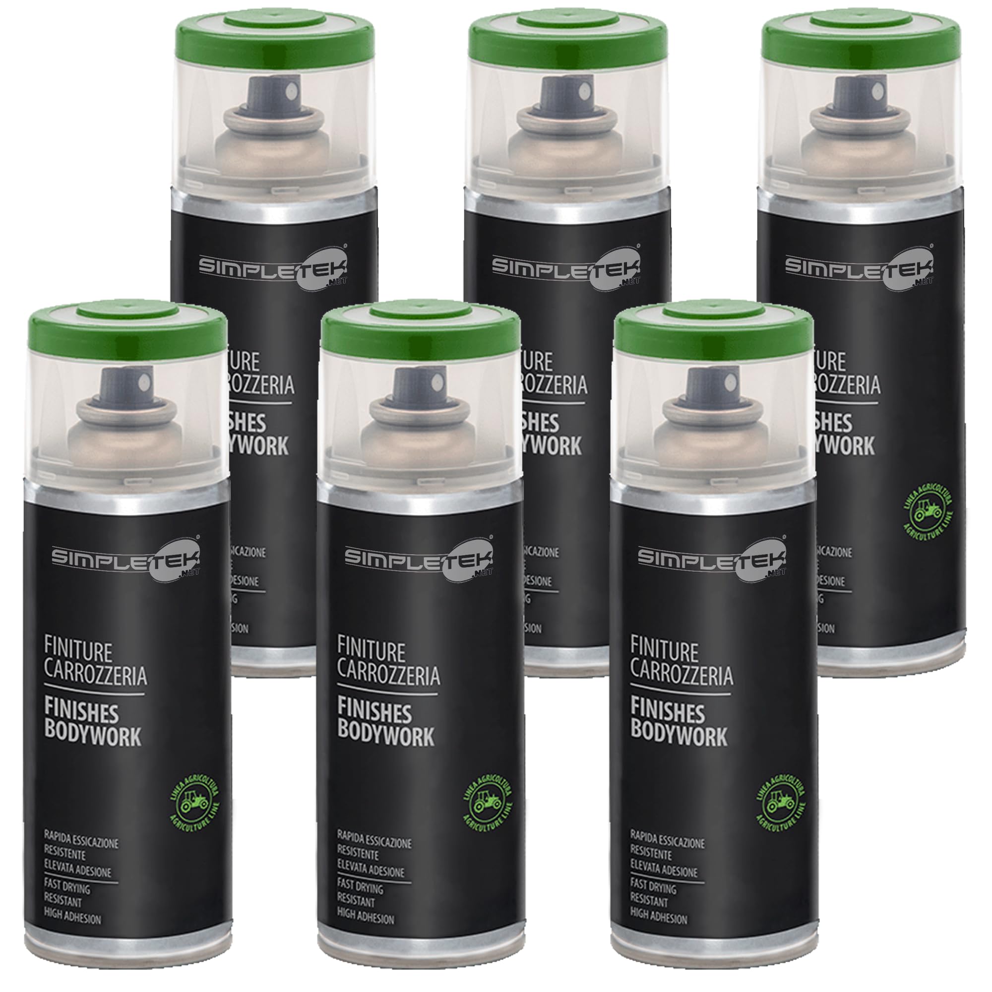 SIMPLETEK - 6X Bombolette Spray Vernice Veicoli Verde Compatibile con Fendt Carrozzeria Finiture Agricola 400 ml V400CAR.12 (Kit da 6 pezzi)