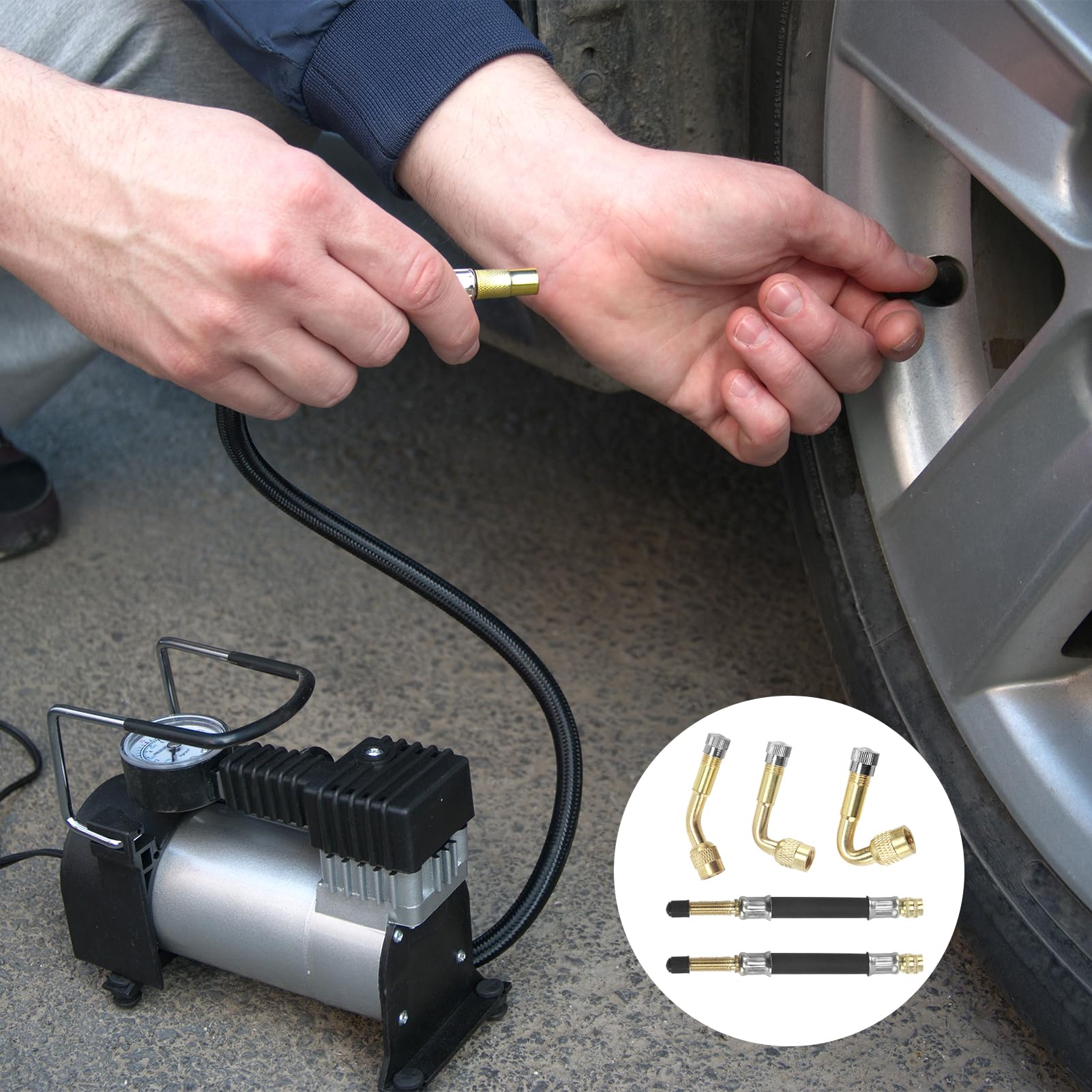 8 Pezzi Estensioni di Valvole a 90 Gradi, Adattatore Valvola ad Angolo, Prolunga della Valvola in Rame, Adattatore Valvola per Auto, Moto e Scooter, Resistente e Durevole, Facile Installazione