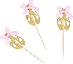 24 CT Gold Glitter Ballet Slippers Ballerina Cupcake Toppers Handcrafted Baby Shower Decors - coolthings.us