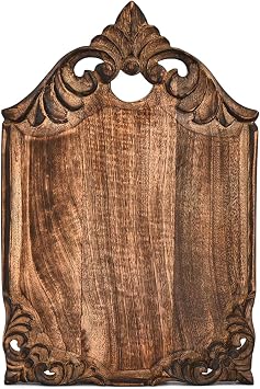 Kaizen Casa Cutting Board Hand-Carved Wooden Board Rustic Wooden Board & Decorative Serving Platter for Kitchen, Dining & Charcuterie 15" X 10" X 1"