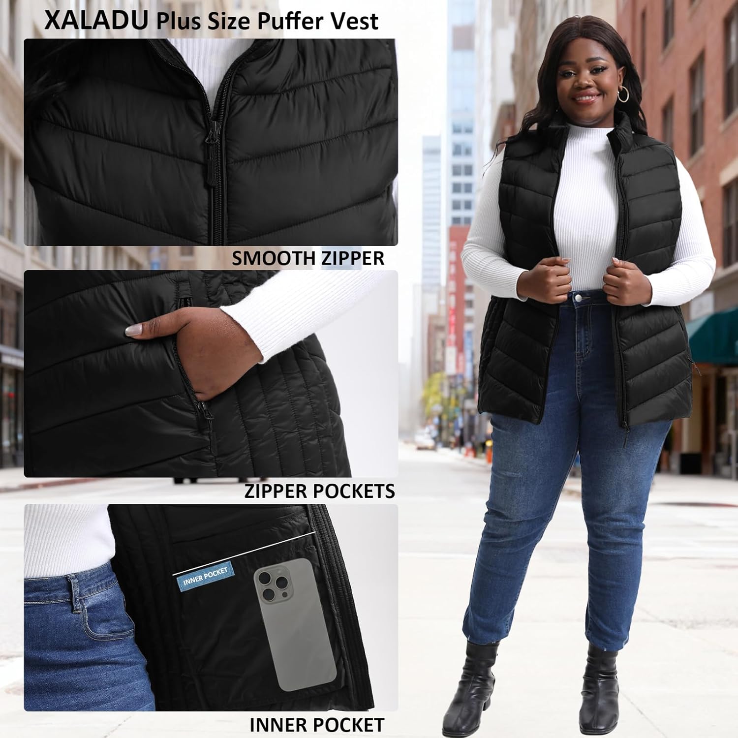 Plus Size Puffer Vest Women 1X-5X Water-Resistant Puffy Winter Vest Packable Lightweight Puffer Vest - Image 4