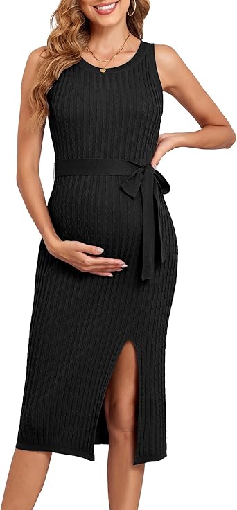 Cable Knit Maternity Bodycon Dress, Black