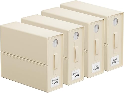 Paquete de 4 organizadores de sábanas y almacenamiento, organizador de carpetas de sábanas para armario de lino, juego de sábanas plegables XL
