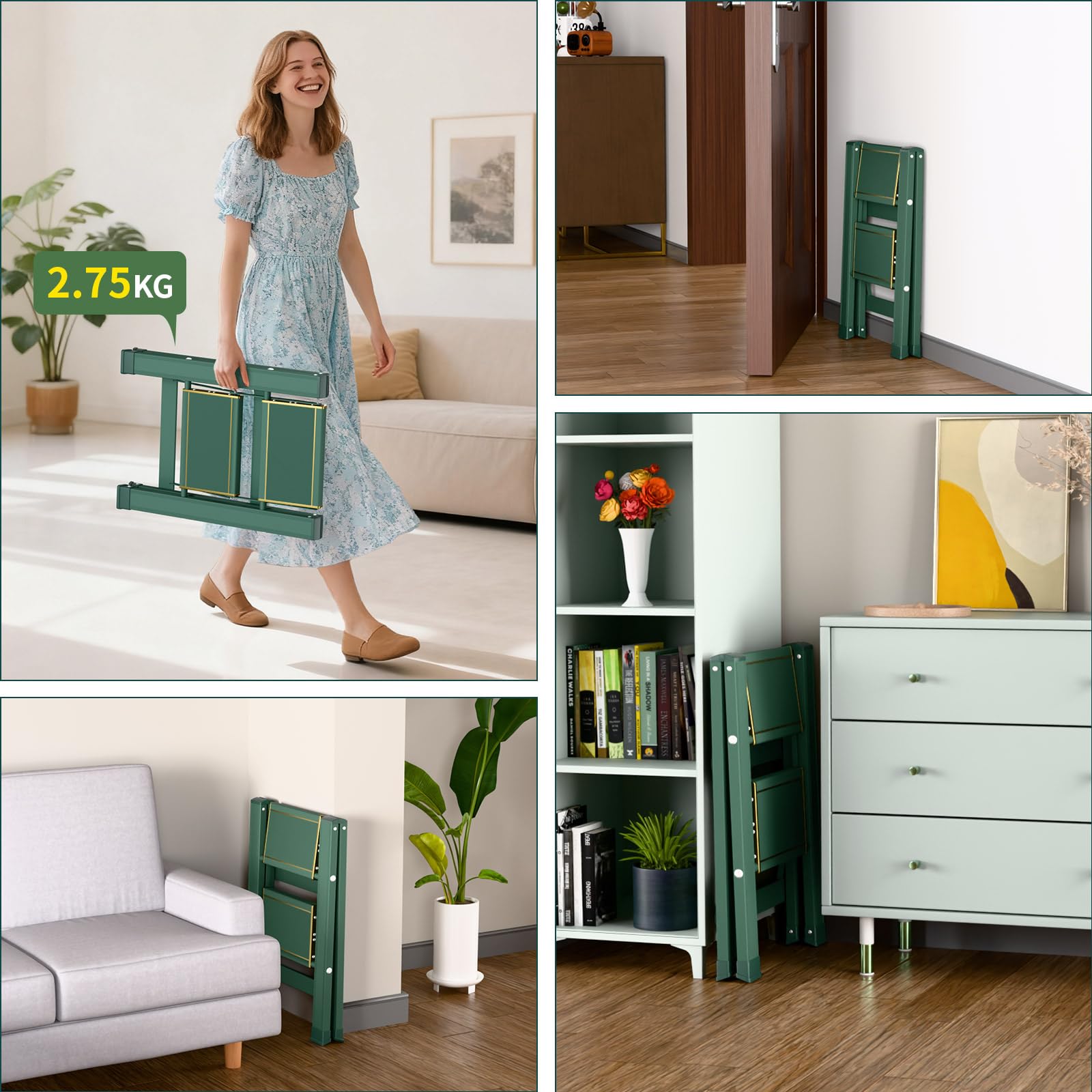 KULACO Escabeau 2 marches pliable, capacité 150 kg avec larges pédales antidérapantes, échelle pliante en aluminium, échelle multifonctionnelle pour la maison, la garde-manger, intérieur et extérieur