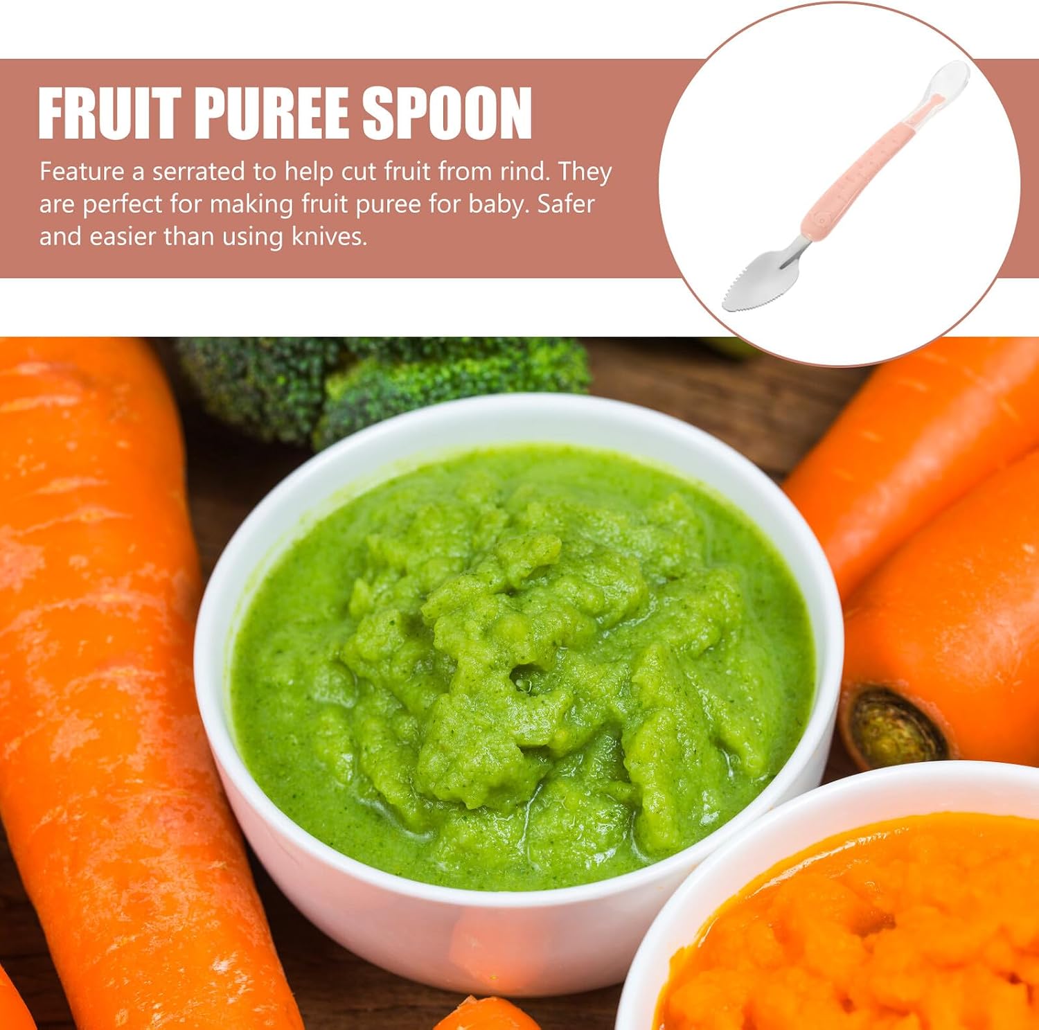 TIDTALEO Double-head Stainless Steel and Silicone Spoon with Storage Box Fruit Puree Scraping and Feeding Utensil Lightweight Portable Cutlery for Self-feeding and Weaning Essentials