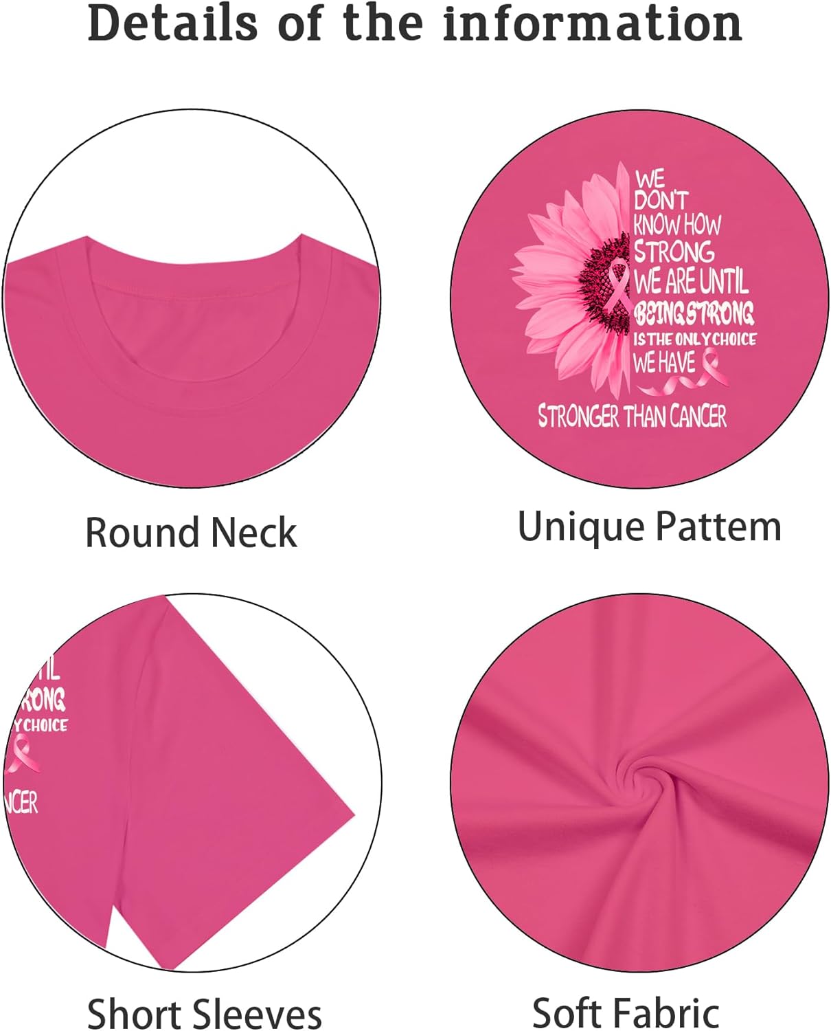 Breast Cancer Shirts for Women Pink Ribbon Breast Cancer Support Tshirts Cancer Awareness Tee Tops - Image 6