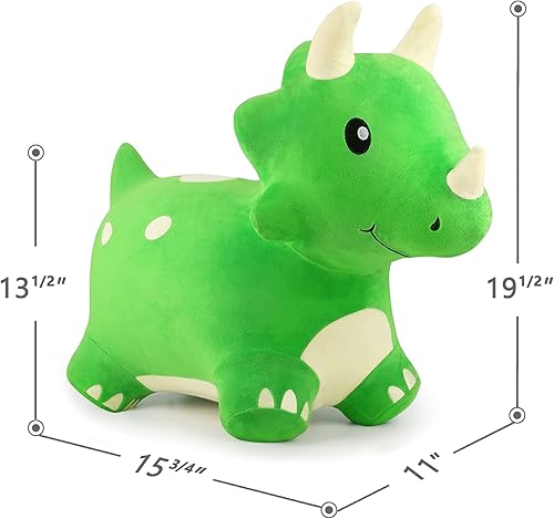 Vista 7 de iPlay, iLearn Bouncy Pals - Juguete de dinosaurio triceratops para saltar para niño de 2 años, de felpa, para uso al aire libre, regalos