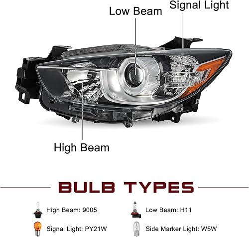 Miniatura 9 de JSBOYAT Reemplazo del conjunto de faros delanteros para Mazda CX-5 2013-2016 Factory Halogen Projector Faro delantero lado del pasajero y del