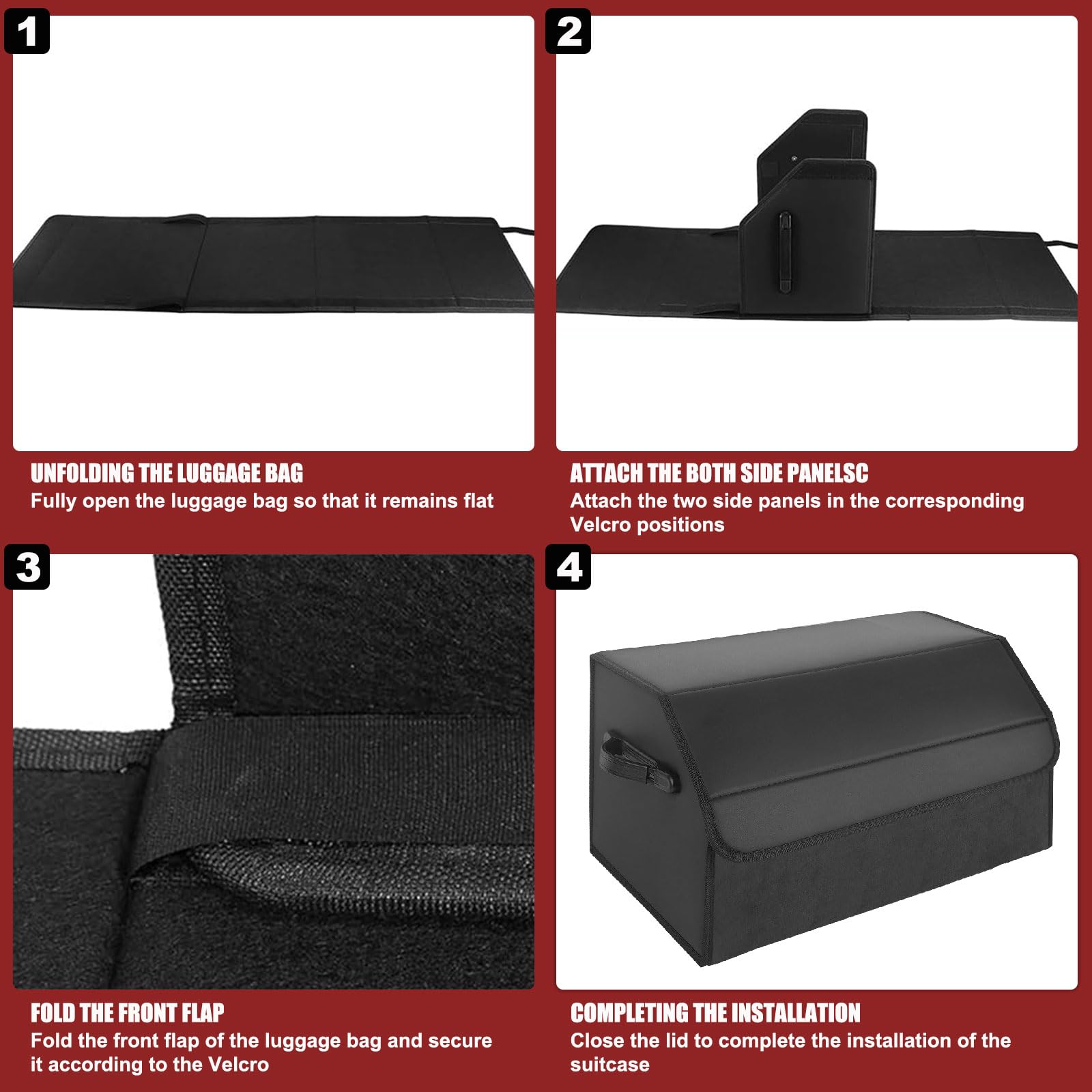 Contenitore per Bagagliaio Auto, Borsa Porta Attrezzi Veicoli, Borsa del Bagagliaio, Organizer per Auto Pieghevole, Organizer da Campeggio Impermeabile con Coperchio, in pelle