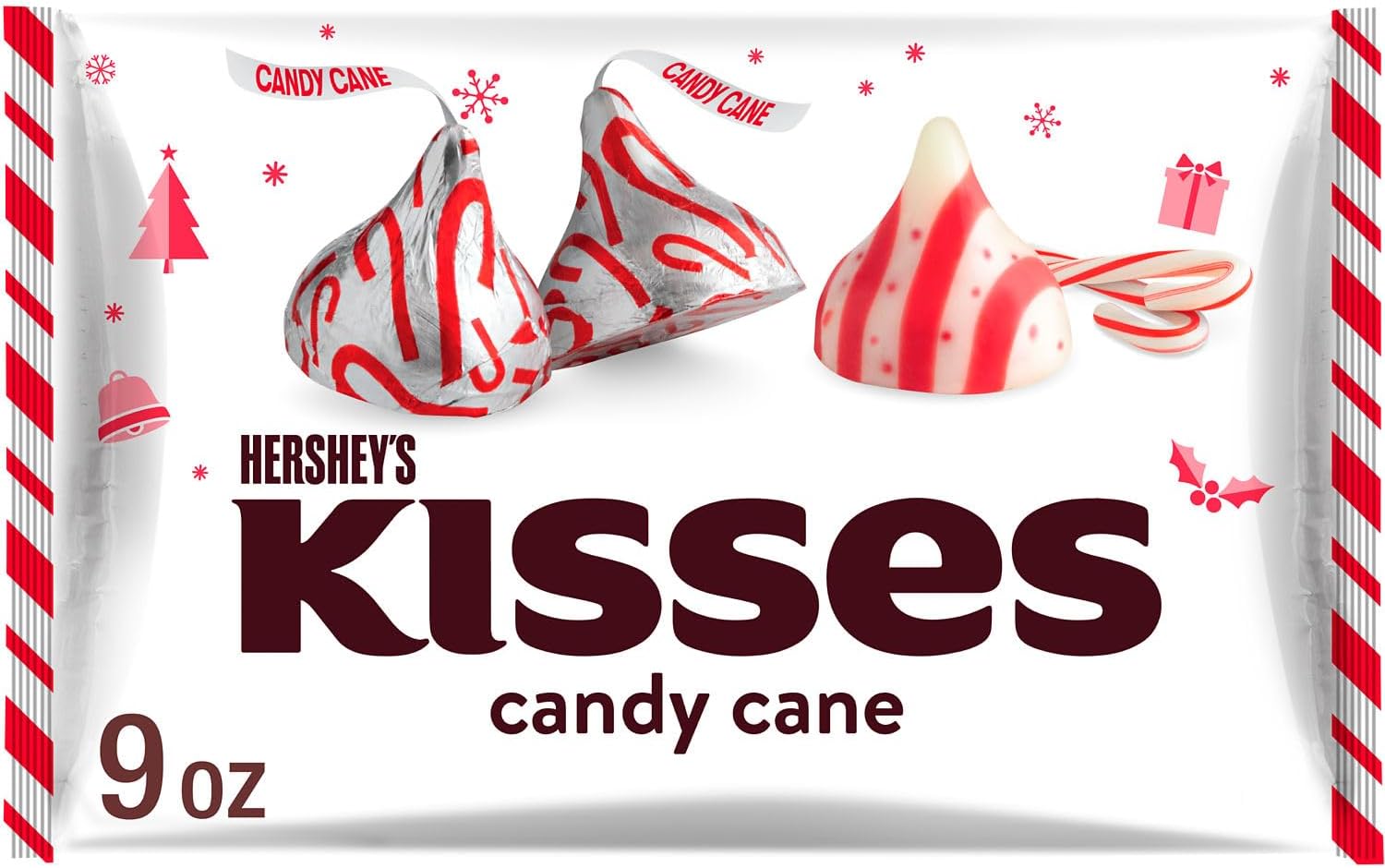 Kisses Candy Cane Flavor, Candy Bag for Christmas Stockings, 9 Oz