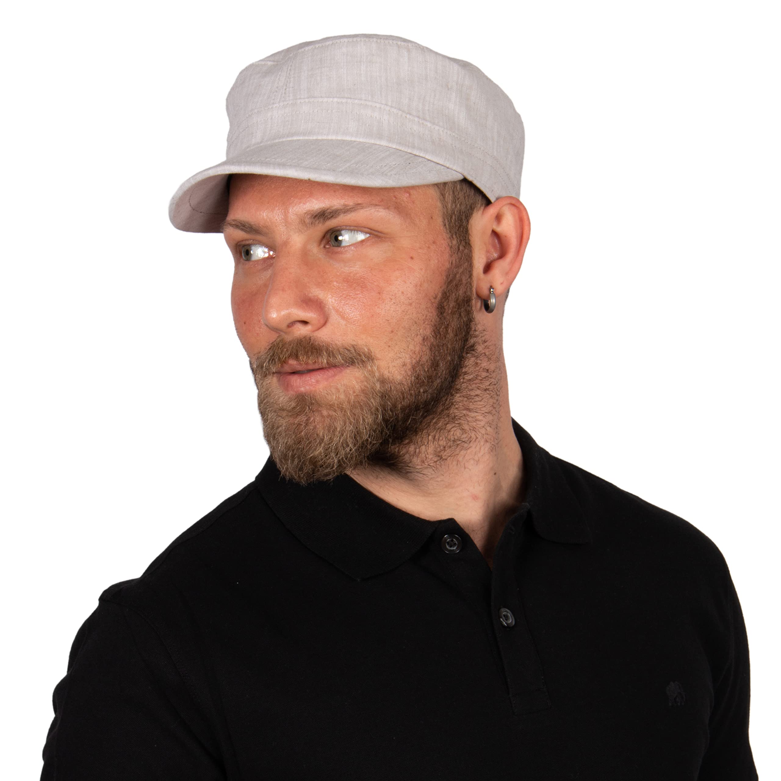 HATSQUARE Summer Cotton Military Cadet Cap, Light Weight Breathable Army Style Hat, Man Cadet Cap (Ivory)