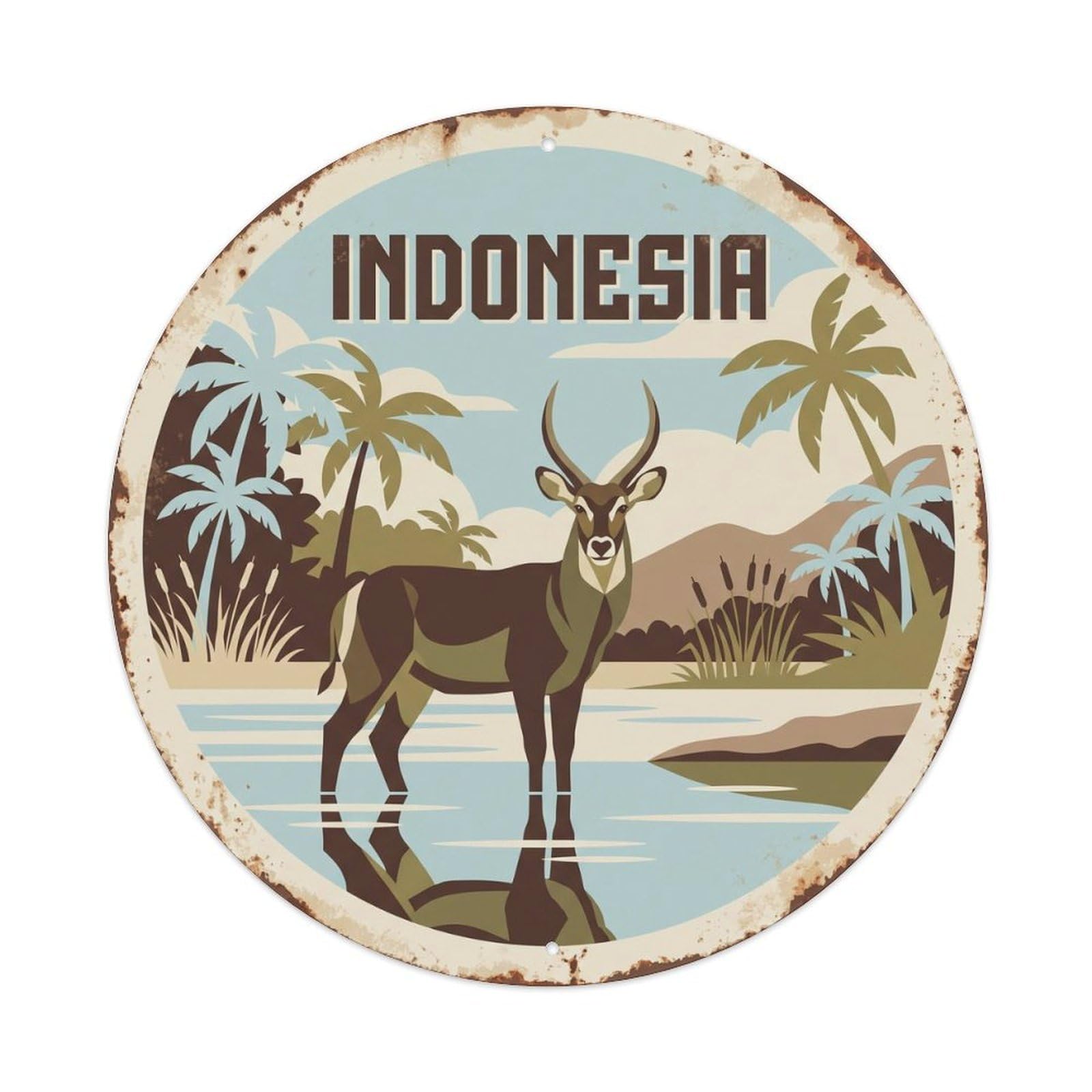 Indonesia Waterbuck Lake Shore Metal Tin Sign