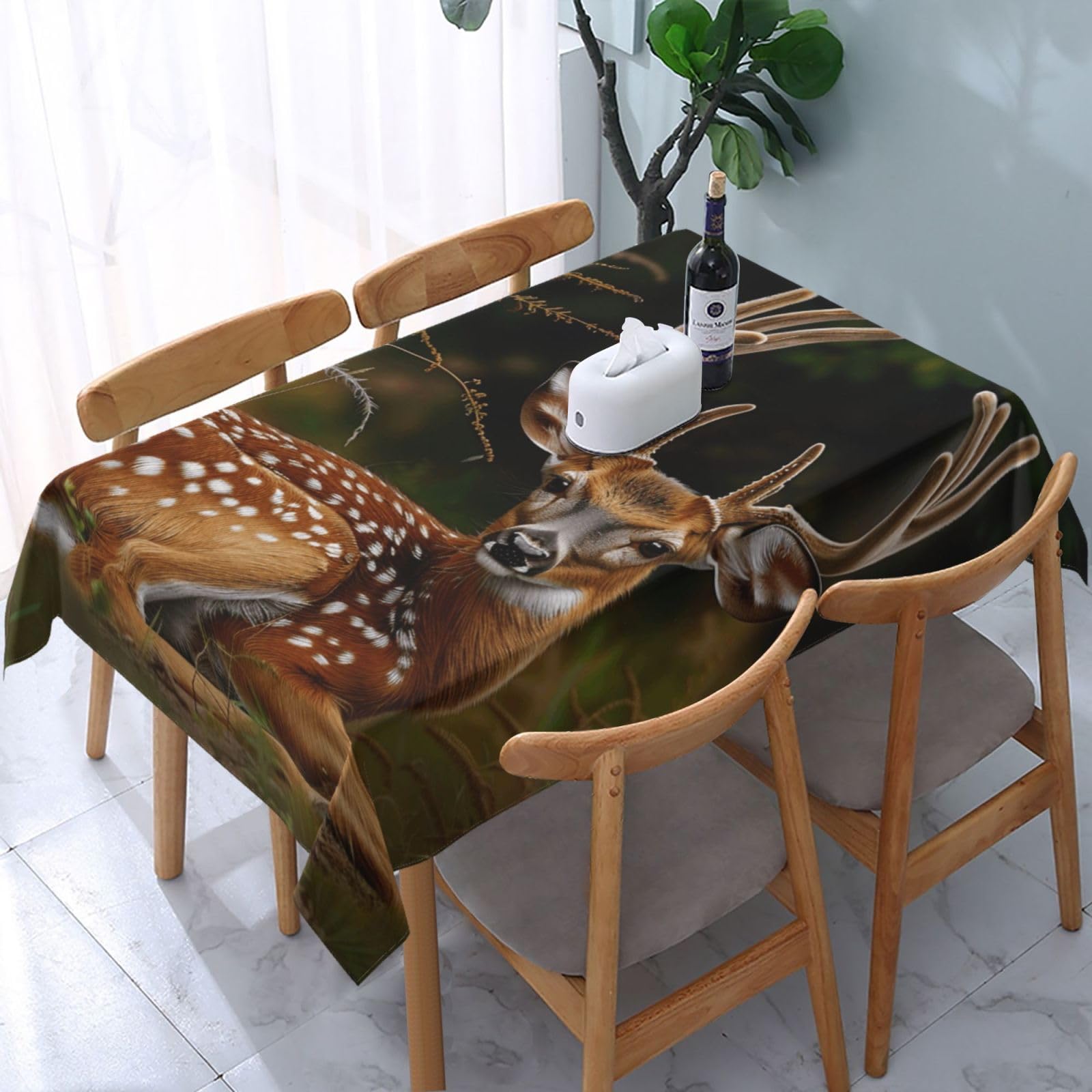 WPKJU Whitetail Deer Fawn in Wilderness Stag Printed Tablecloth Water Resistant Table Cover Washable Rectangle Table Cloth for Tables 54x72 in