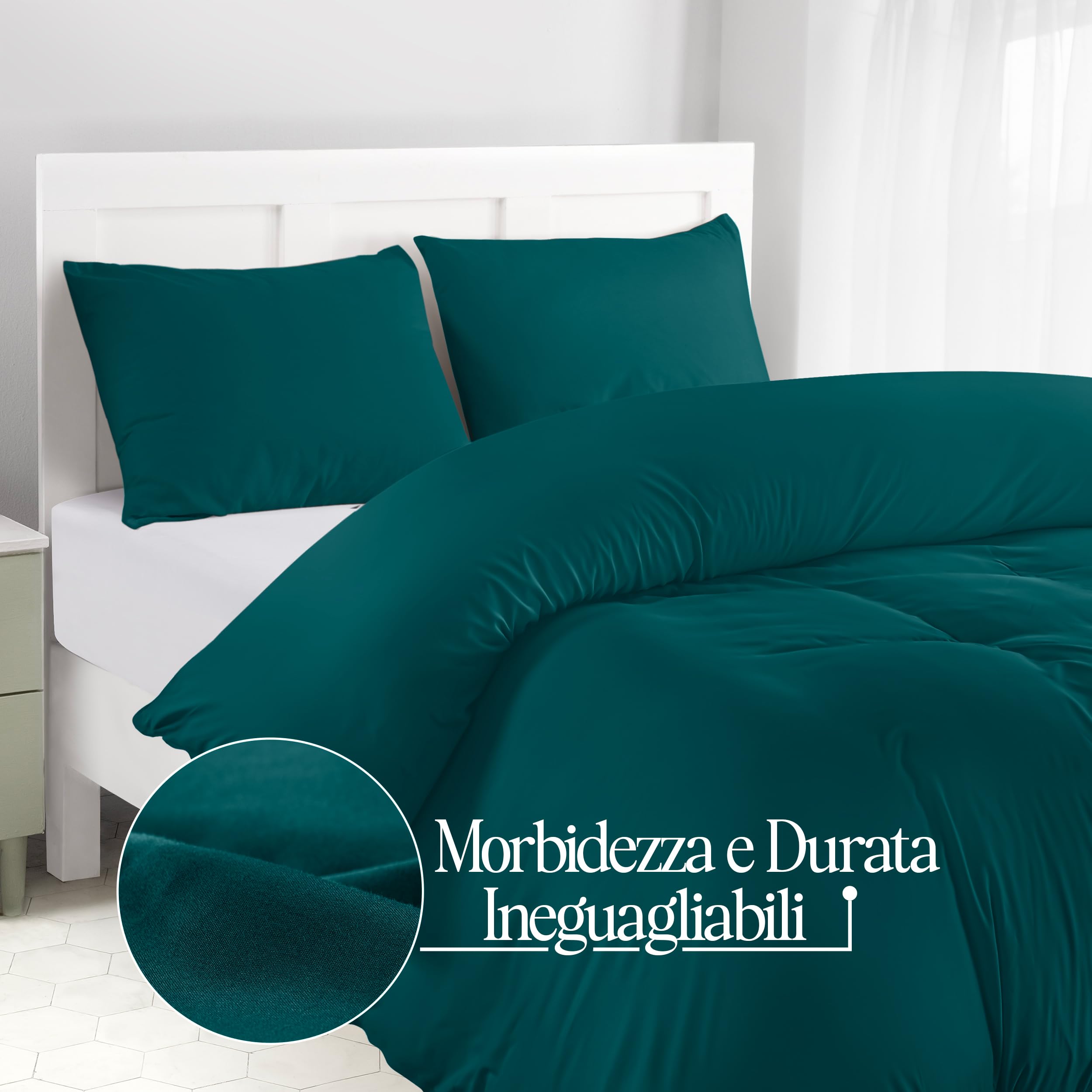 Utopia Bedding Copripiumino Una Piazza e Mezza - Microfibra Copripiumino 200x200cm + Federe 50x75cm - Verde Alzavola