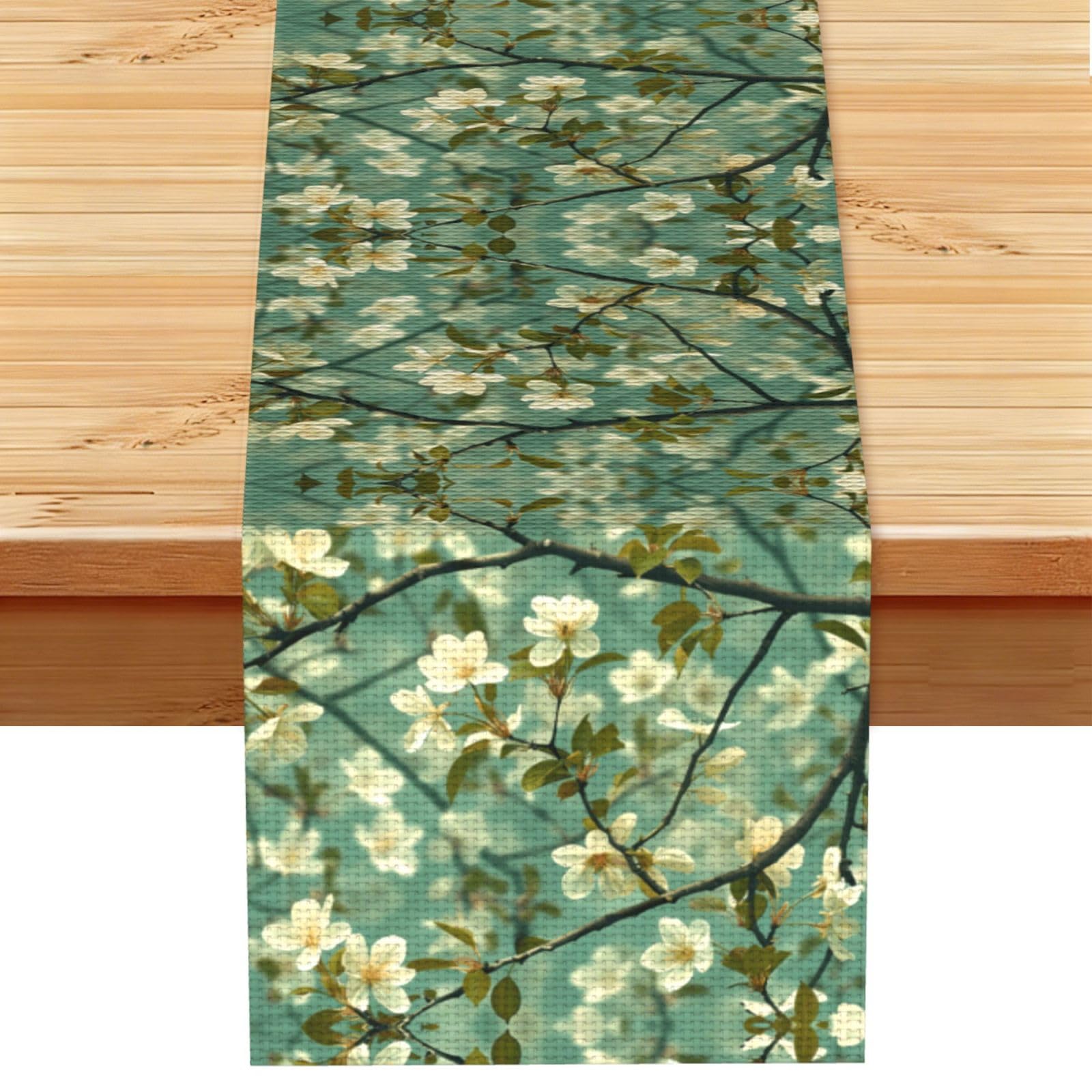 Delicate Cherry Blossoms Printed Table Runner 13 x 72, Wrinkle Resistant Decor for Dining Table Coffee Table Fireplace