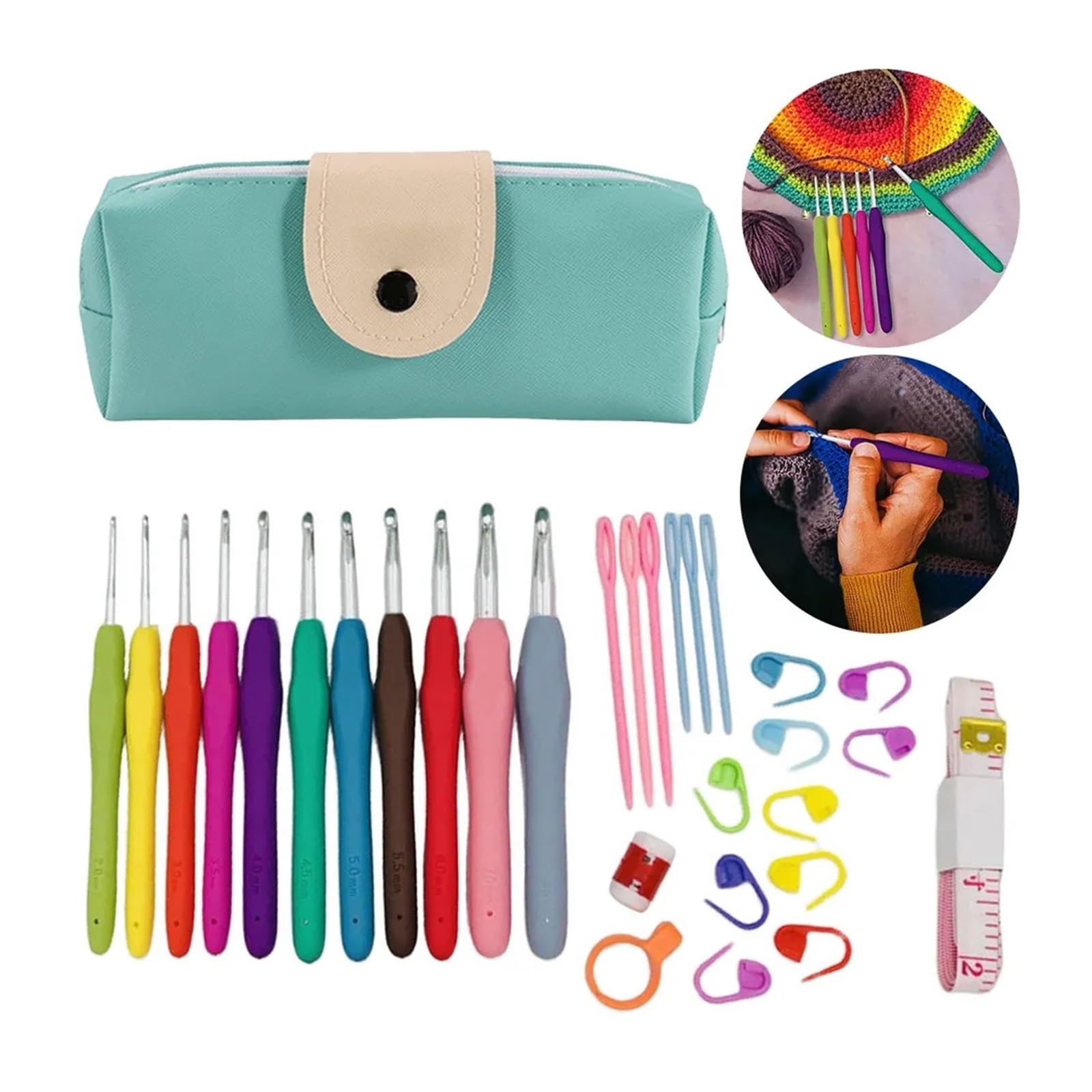 Kit Ganchillo Kits de ganchos de crochet con bolsa de almacenamiento, agujas de crochet de aluminio con mango suave, juego de agujas de tejer for tejer hilo, herramienta de costura y tejido DIY(Set B)