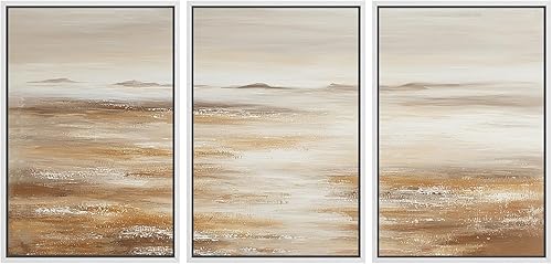 Miniatura 26 de SIGNLEADER Lienzo enmarcado para pared, juego de arte de collage de polígonos retro marrón tostado, ilustraciones con formas abstractas, arte