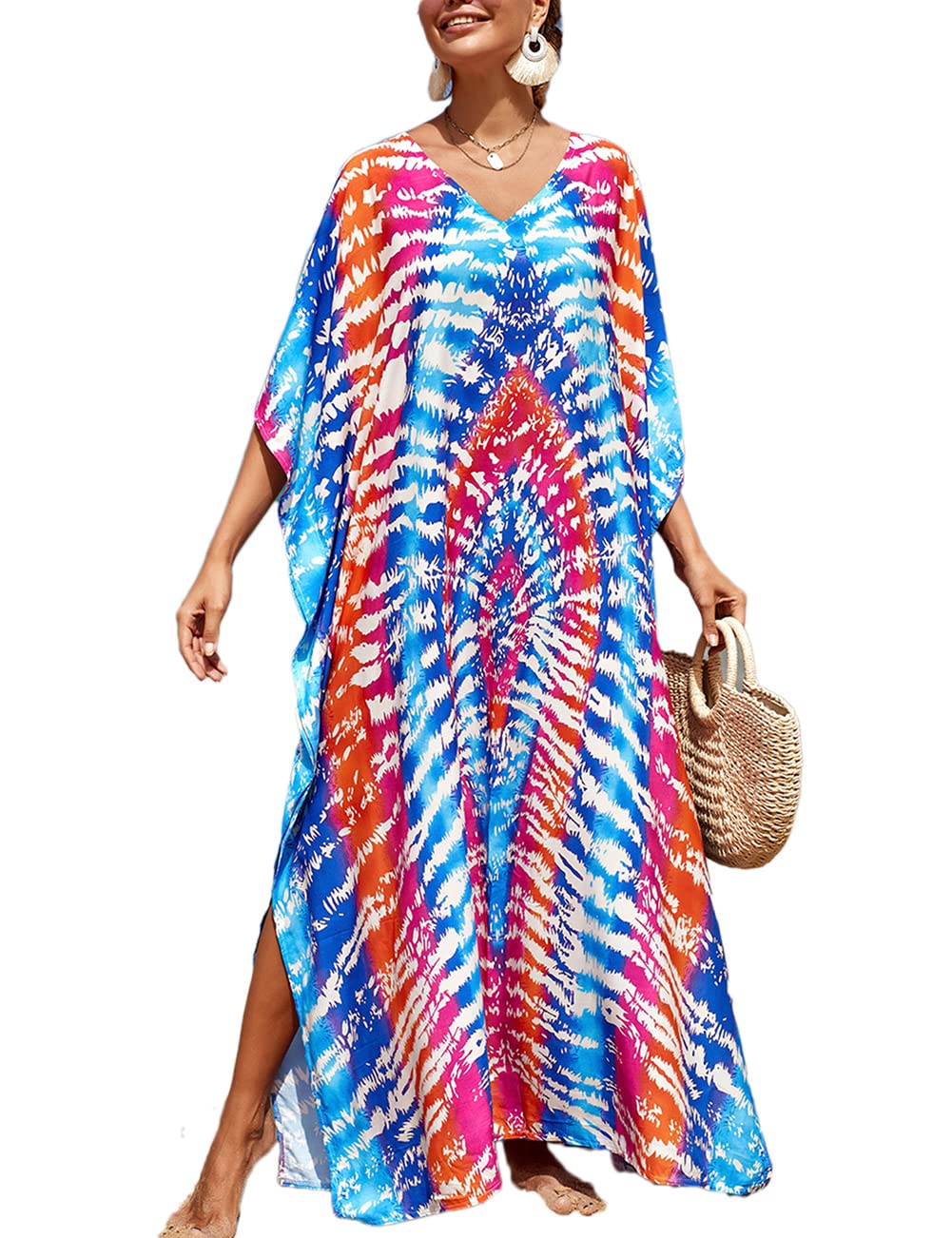 Bsubseach Mujer Casual Playa Kaftan Vestido Manga Corta Loungewear Caftan Traje de baño Cubrir