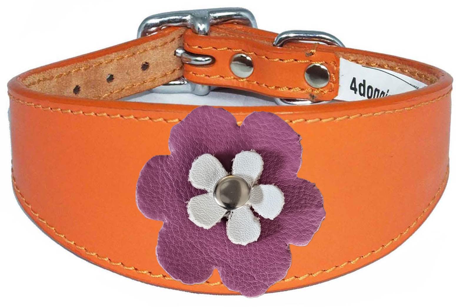 Flower Design Sighthound Leather Collar with Padded Backing for Whippet and Greyhound 2-7