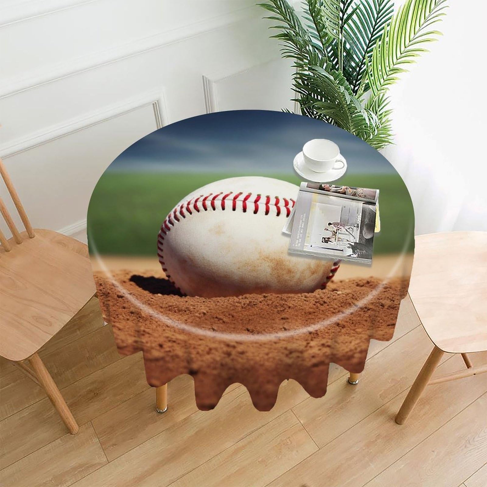 FodPand Baseball Round Tablecloth - 60 Inch Premium Polyester Table Cloth, Fashion Wrinkle Resistant Decorative Table Cover for Dining Kitchen Party Buffet Tables