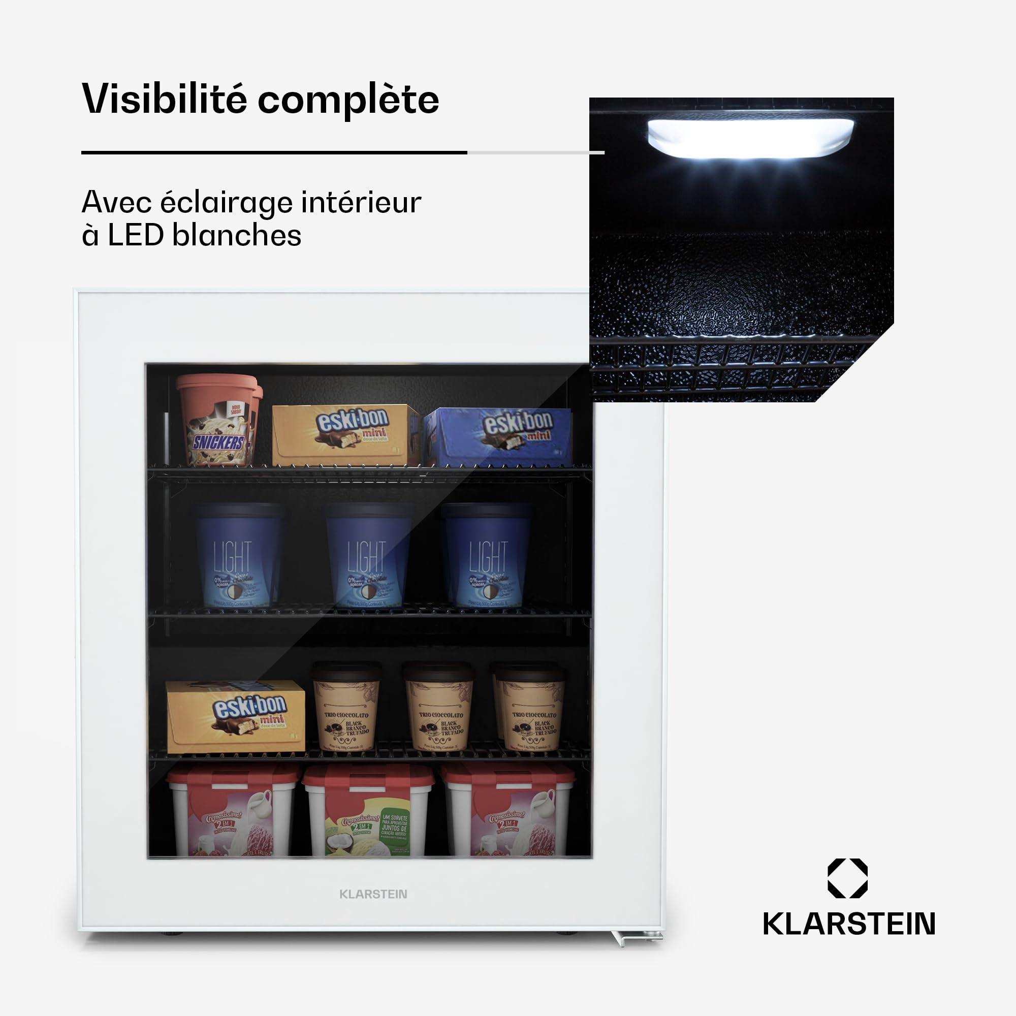 Klarstein IceAge 88 Mini Congélateur 88L 0 à -18°C Éclairage LED 3 Étagères Classe E Blanc