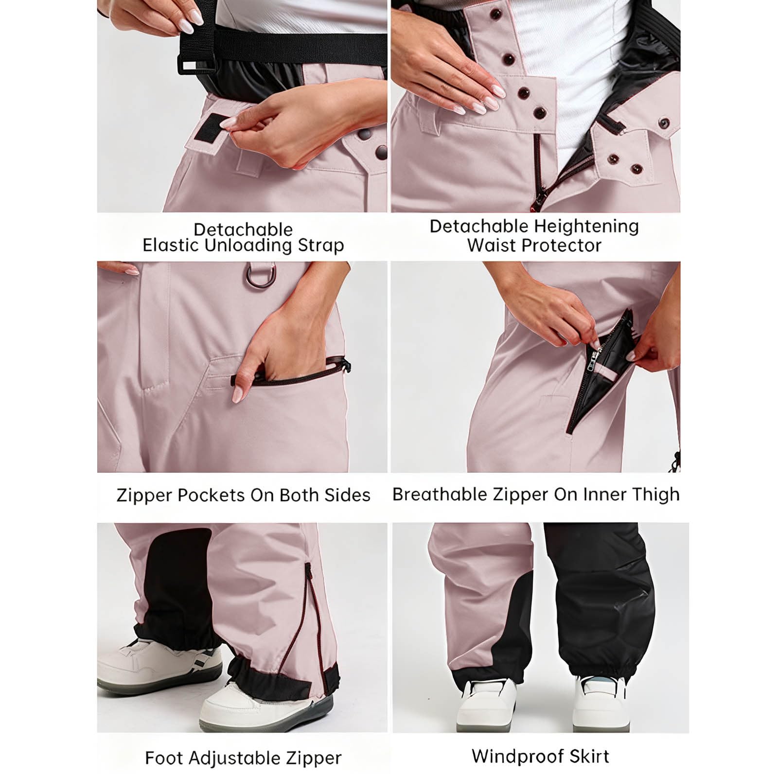 RLEHJN Salopette De Snowboard Femme Combinaison Réglable Pour Le Ski Pantalon De Ski Femme Imperméable Coupe-Vent Une Pièce Pantalon À Bretelles Isolées Thermiques Salopette De Neige D'extérieur