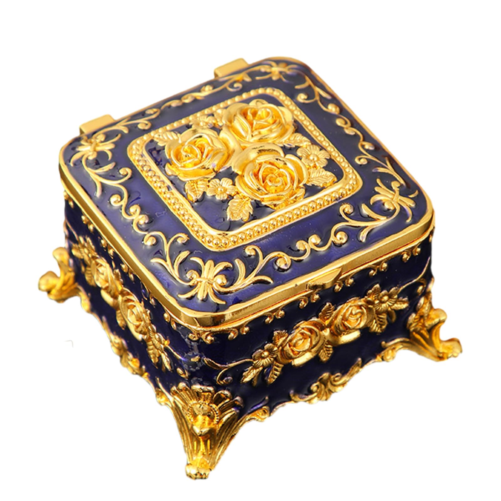HDOYTXXM Sturdy Metal Jewelry Organizers European Antique Styles Enameled Detailing Secure Necklace Earring Storage Metal Jewelry Storage Box
