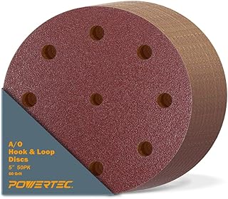 POWERTEC 4D125906-50, 5"x9 Holes, 60 Grit Sanding Disc | Hook and Loop Sandpaper for Festool RO125 / ETS 125 Sander, Random Orbital Sanders - 50 Pack