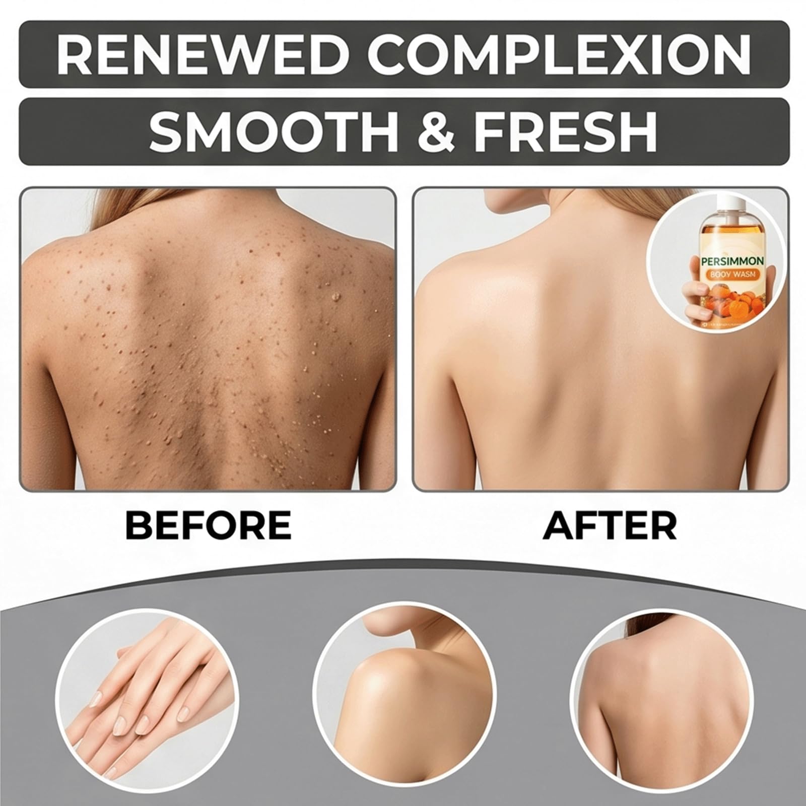 Persimmon Body Wash-Japanese Persimmon Dezodoryzujący Body Wash dla silnego zapachu Körper i zapachu starzenia, naturalny przeciwutleniacz rozjaśniający żel pod prysznic, poprawia szorstką (3szt)