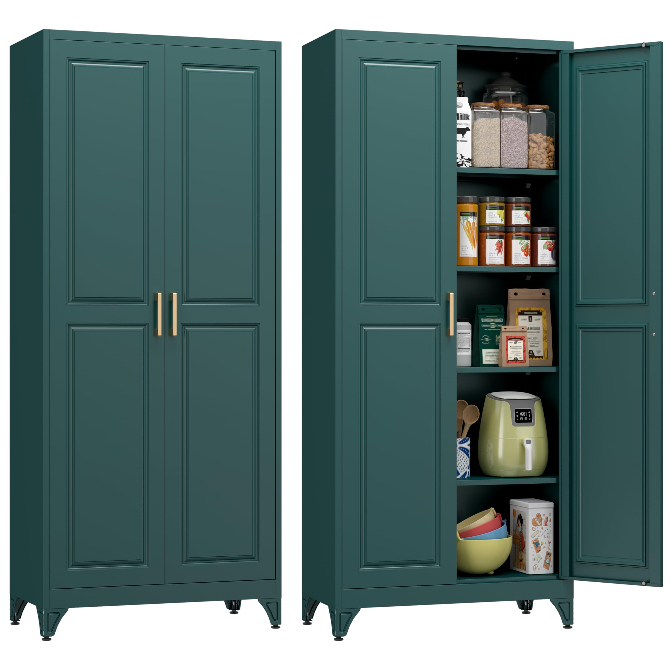 Polup 75" Pantry Cabinet, Tall Metal Storage Cabinet with Doors and Shelves