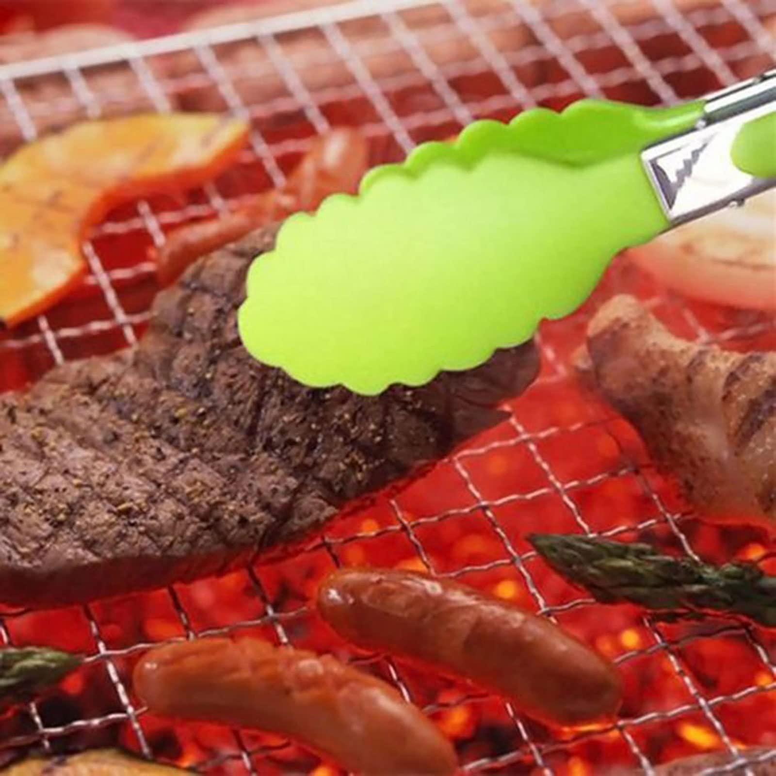 Pinzas de Cocina, 1 Uds, Pinzas para Barbacoa, Mango ergonómico, Pinzas para Servir Comida de Metal Resistente al Calor, Pinzas para Comida para Accesorios de Cocina (Rojo)