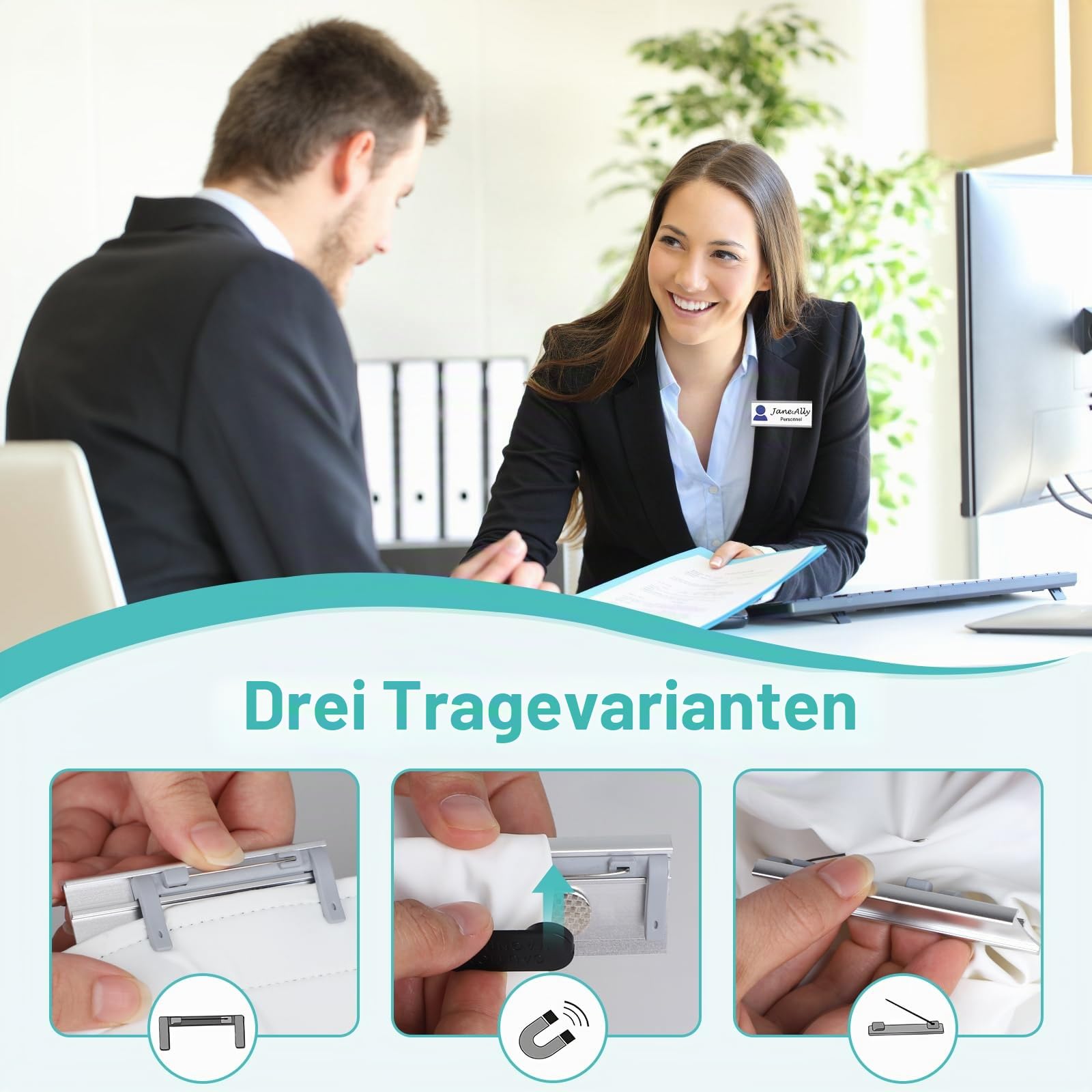 EFUTURETIME 50 x Namensschilder Magnet 72mm x 31mm Günstig für kleidung mit Nadel zum Anstecken, Alu Namensschild Halterung mit Papiereinschub für Arbeit, Ausstellung, Restaurant, Schule