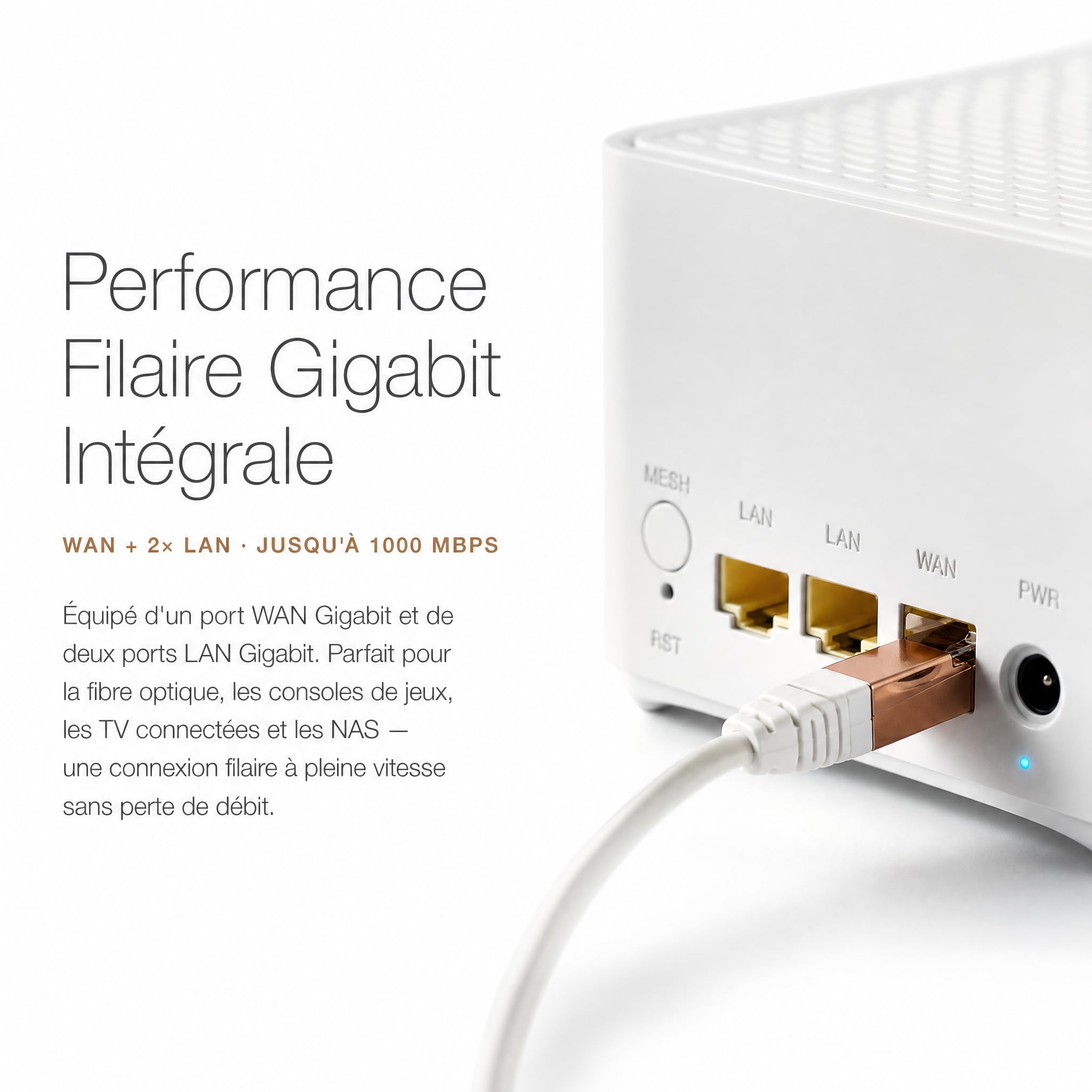Routeur WiFi Mesh Toute la Maison, Double Bande 2,4 + 5 GHz, Roaming Fluide, 3 Ports Gigabit (1 WAN + 2 LAN), Compatible Fibre, Design Cubique Compact sans Antenne, WPA3