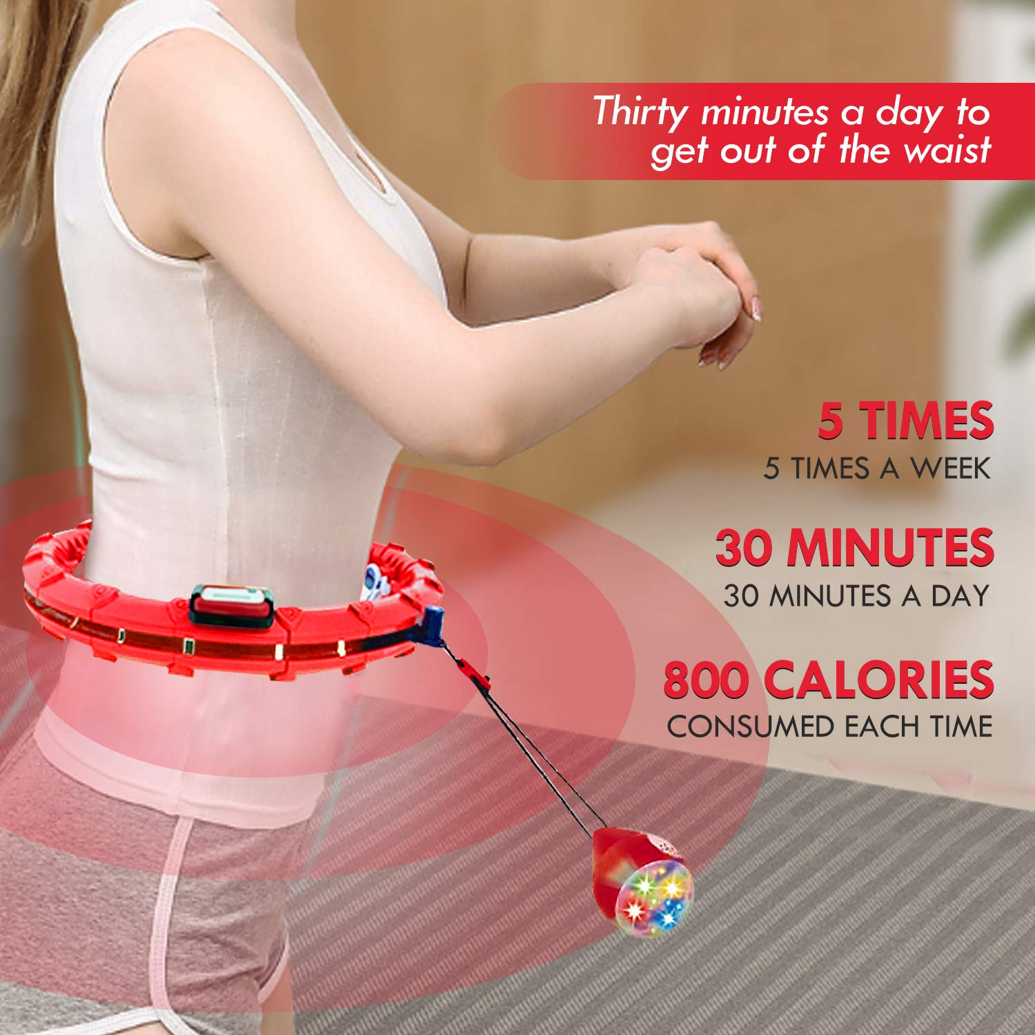 KUWAN Smart Fitness Hoola Hoop Pneu pour adulte 24 mouvements et réglables avec massage à 360 degrés et enregistrement intelligent des données