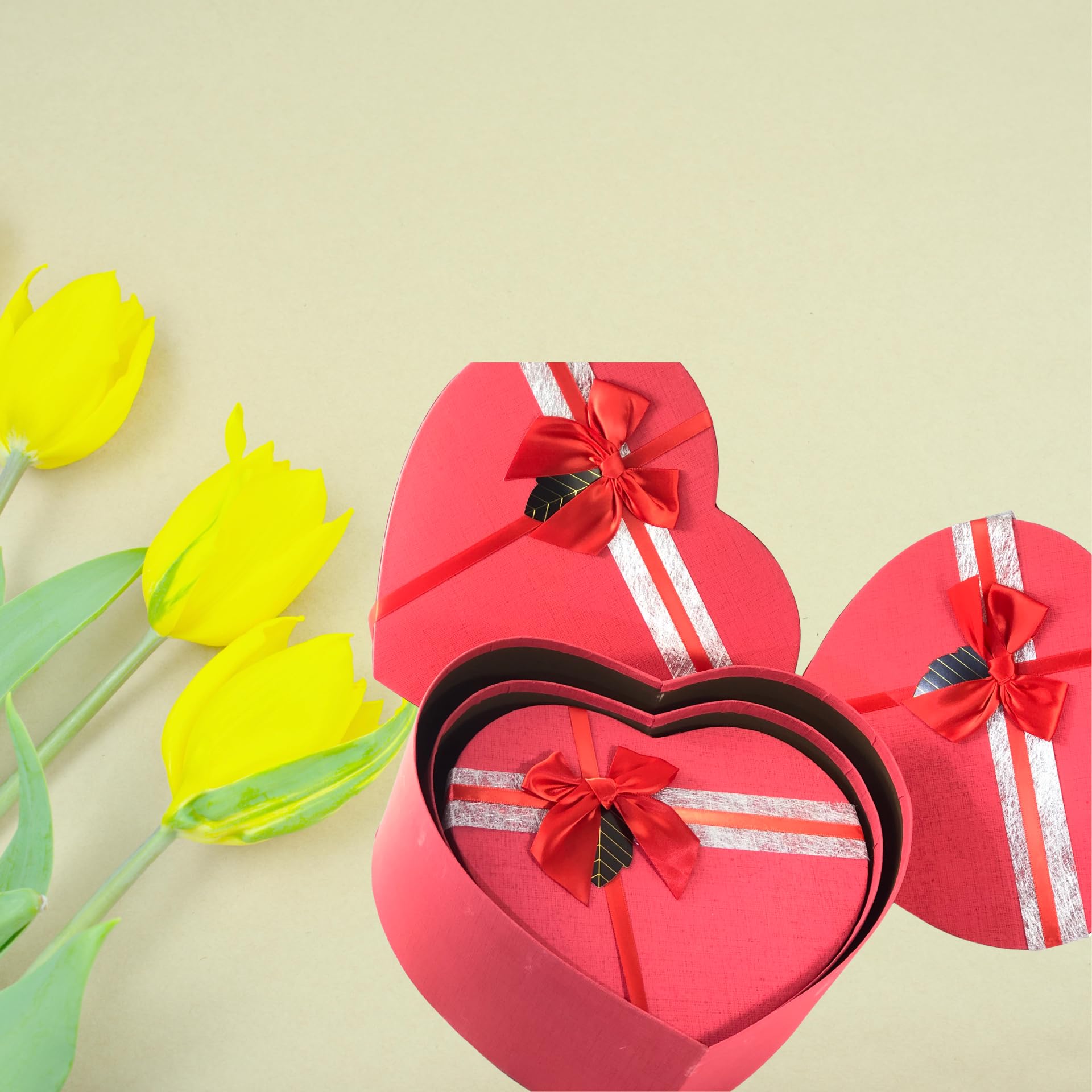 3 Scatole Regalo A Forma Di Cuore Con Coperchio E Carta Sminuzzata - Matrimonio San Valentino Nero - 3